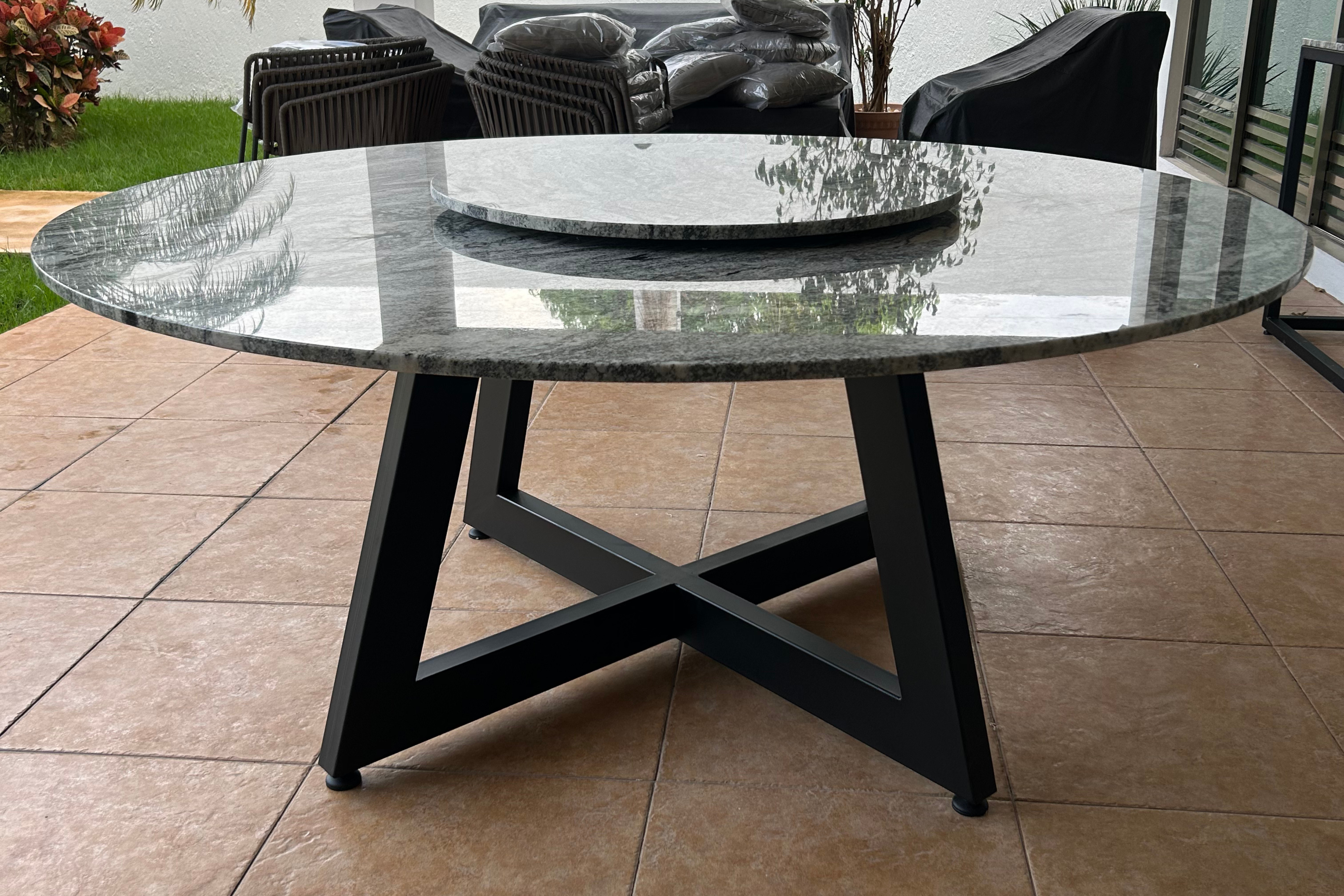 Comedor Circular 1.80 M de Diámetro Con Lazy Susan de 80 CM de Diámetro | Granito Viscont White Pulido y Brillado (Sólo Disponible en Mérida, Yucatán📍)