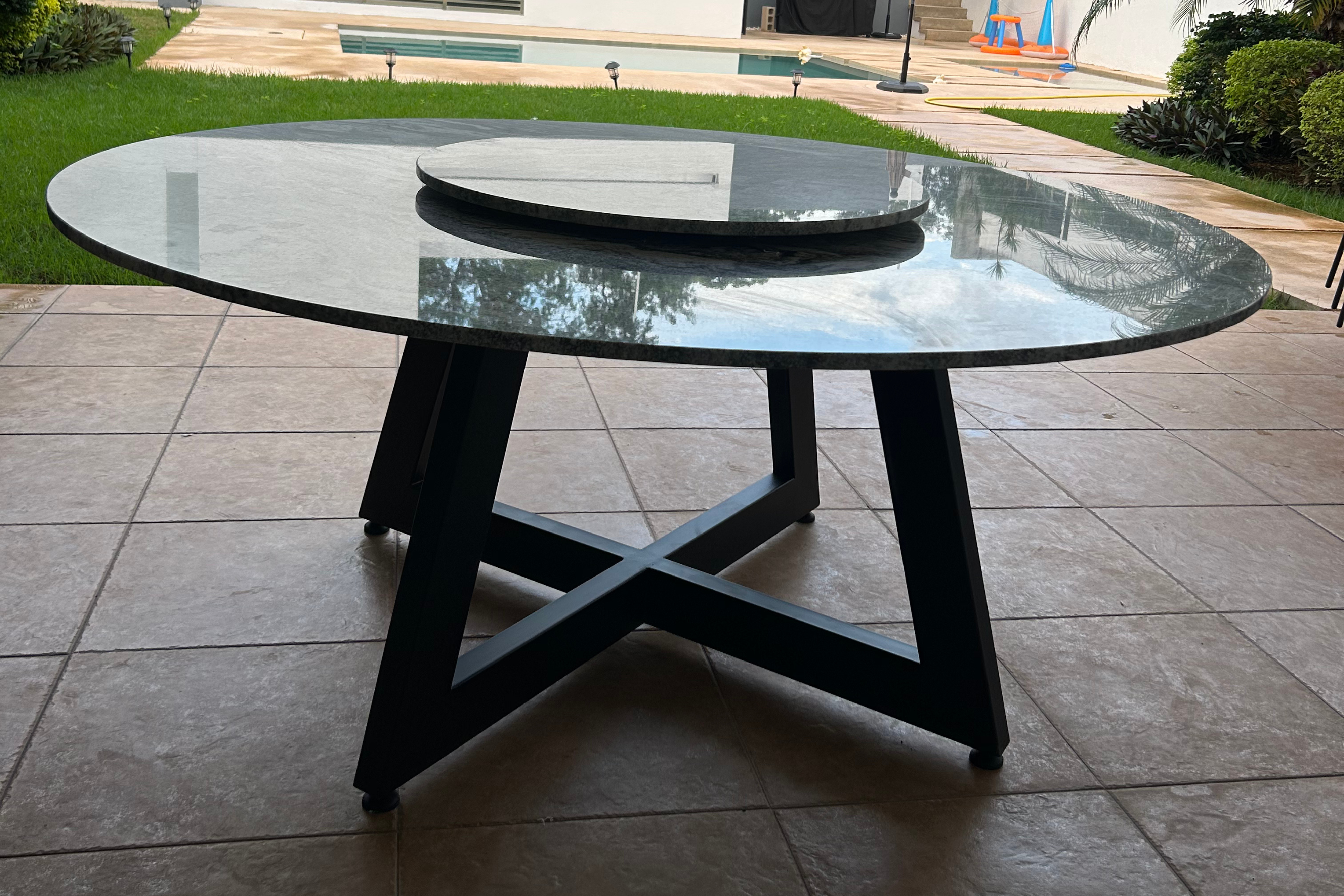Comedor Circular 1.80 M de Diámetro Con Lazy Susan de 80 CM de Diámetro | Granito Viscont White Pulido y Brillado (Sólo Disponible en Mérida, Yucatán📍)