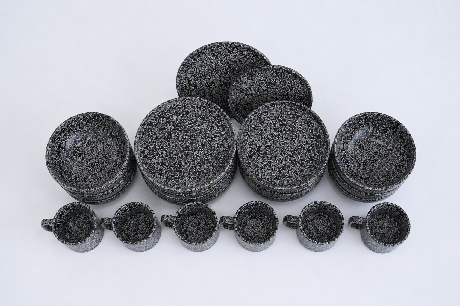 Black grey mate | Set de vajilla línea clásica para 6 personas (con platos trinche & bowls con pared)
