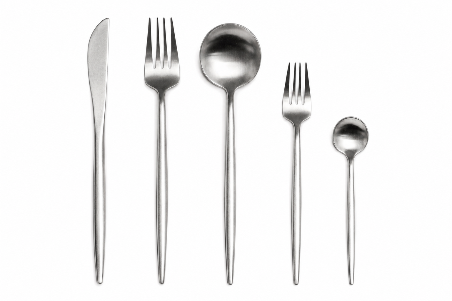 Silver matte | Cubiertos skinny 5 piezas por servicio