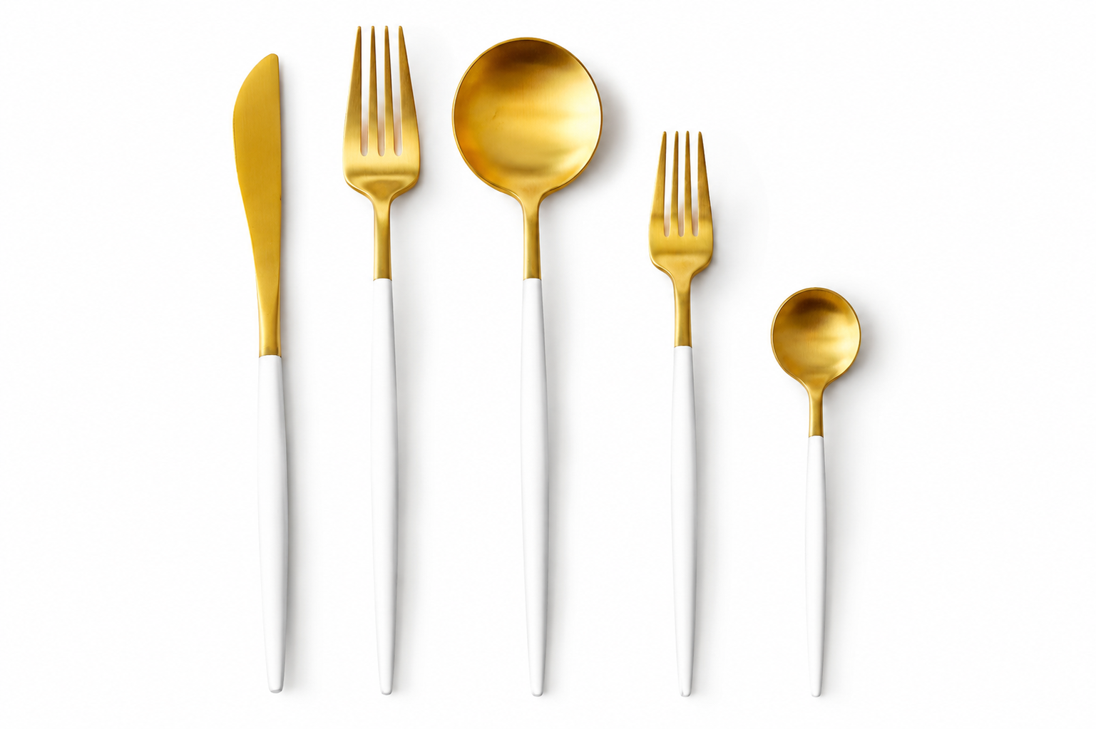 White & gold matte | Cubiertos skinny 5 piezas por servicio