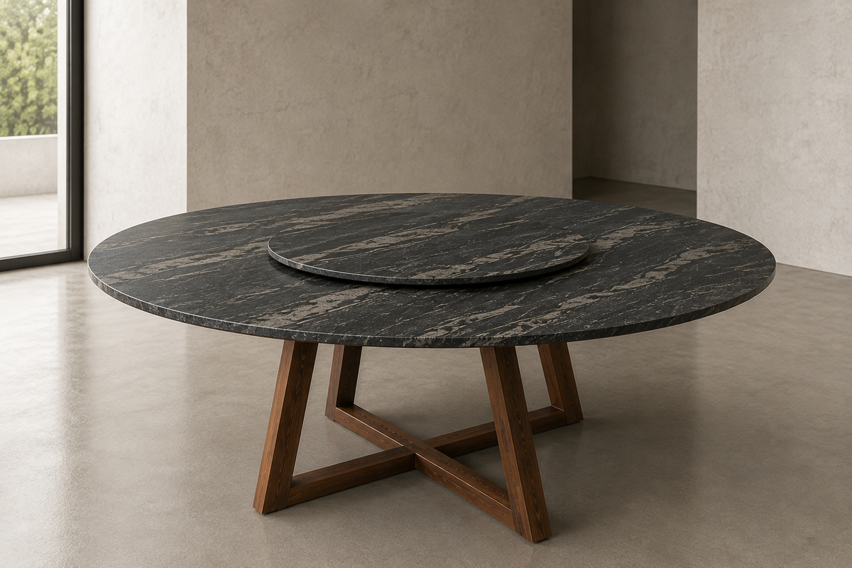Comedor Circular 1.80 M de Diámetro Con Lazy Susan de 80 CM de Diámetro | Granito Black Storm Leather (Sólo Disponible en Mérida, Yucatán📍)