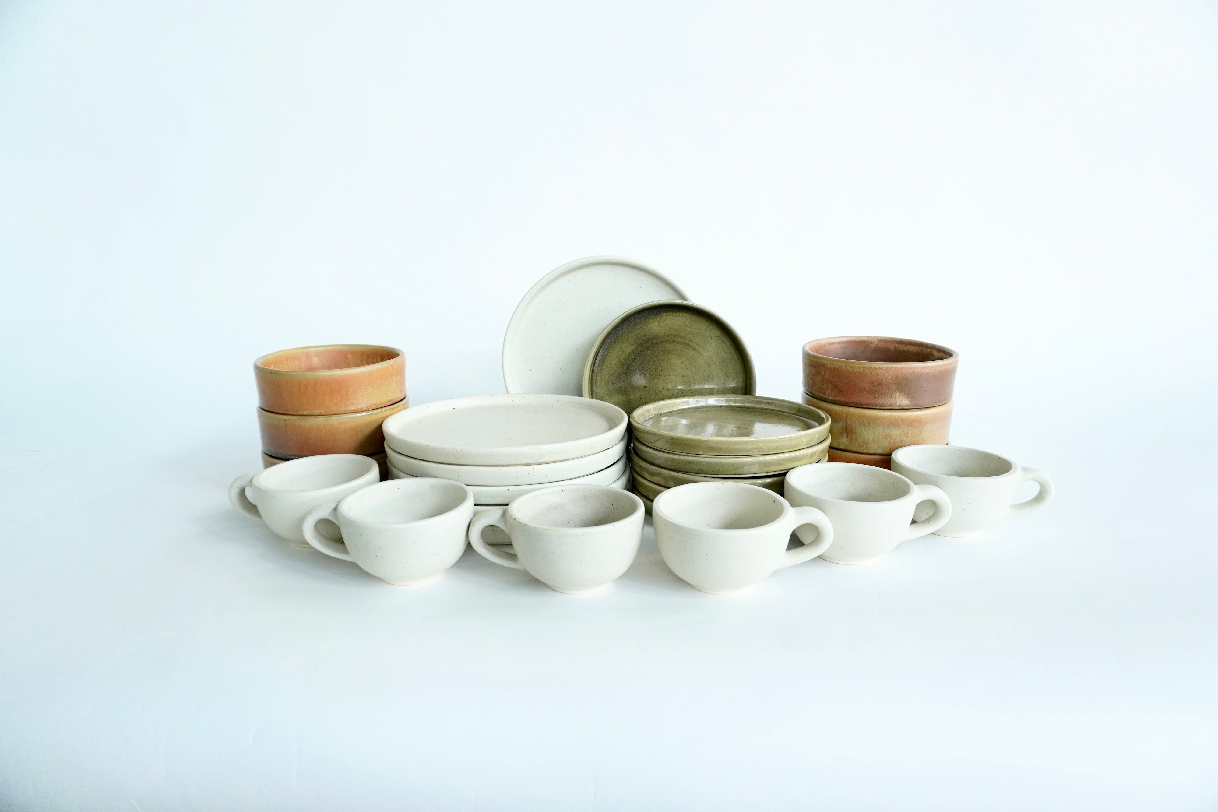 Arena blanca, Caoba liso & Terracota | Set de vajilla línea rústica para 6 personas
