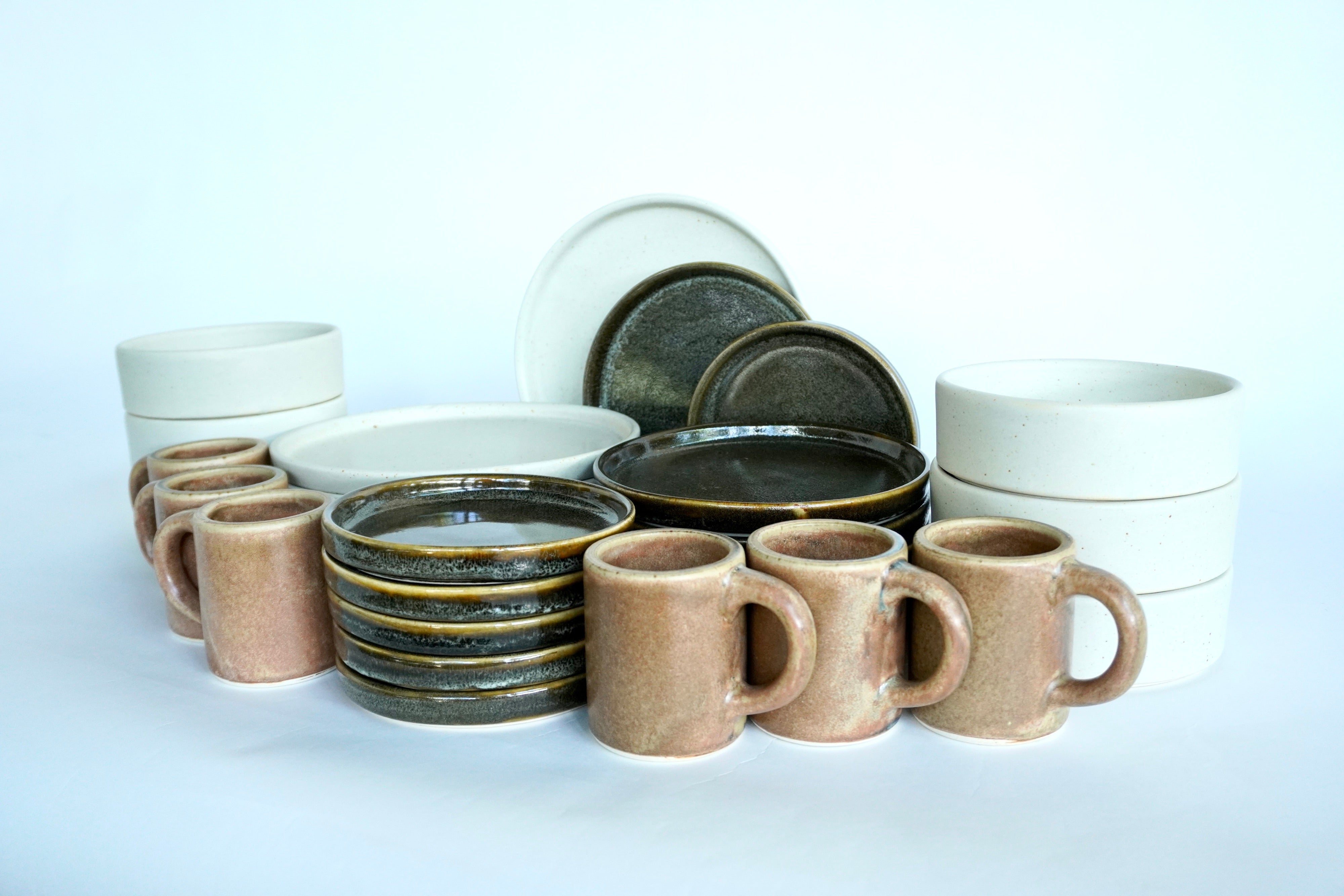 Arena blanca, Bio & Terracota | Set de vajilla línea rústica para 6 personas