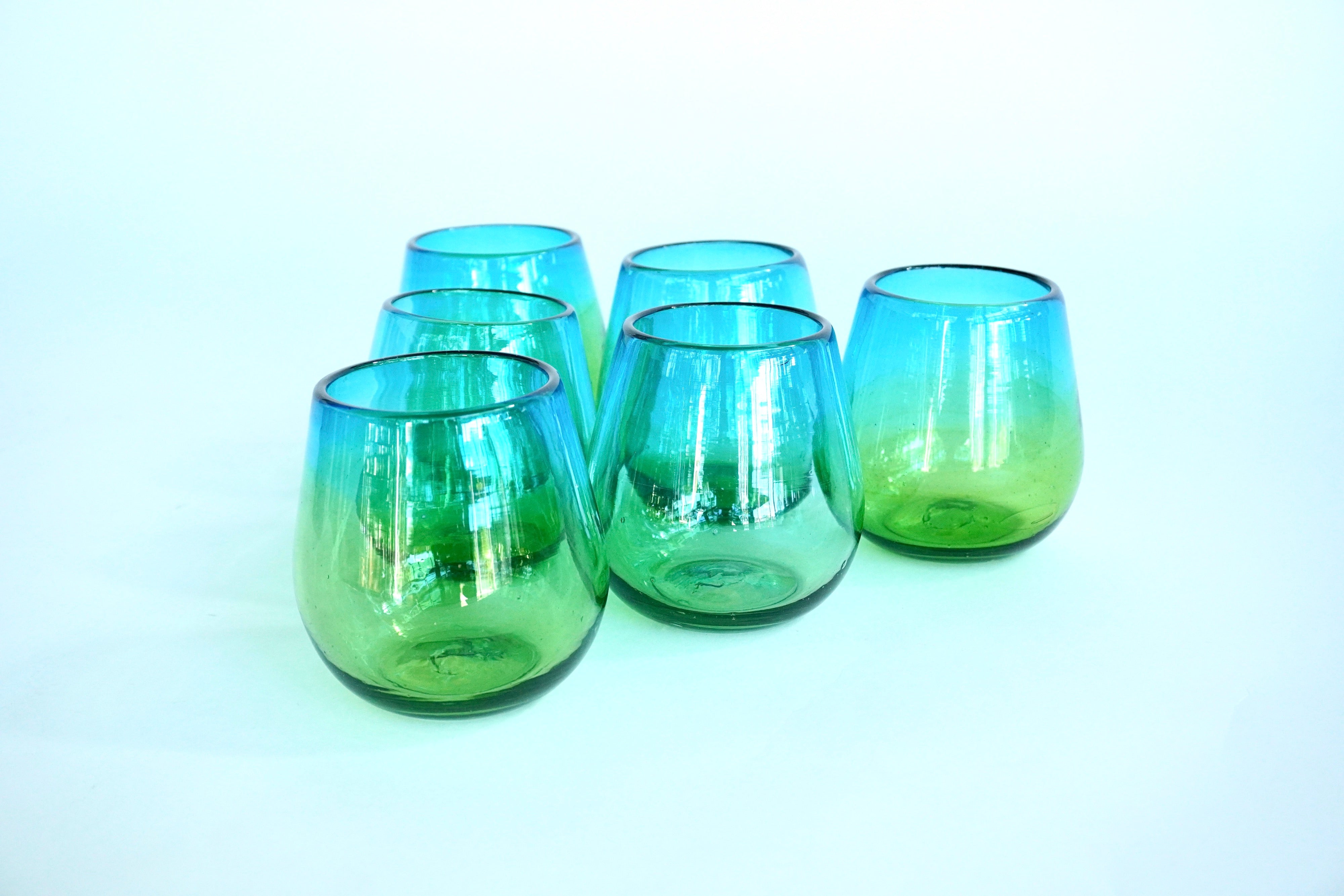 Degrade Turquesa & Ambar stemless | Set de 6 vasos de vidrio soplado