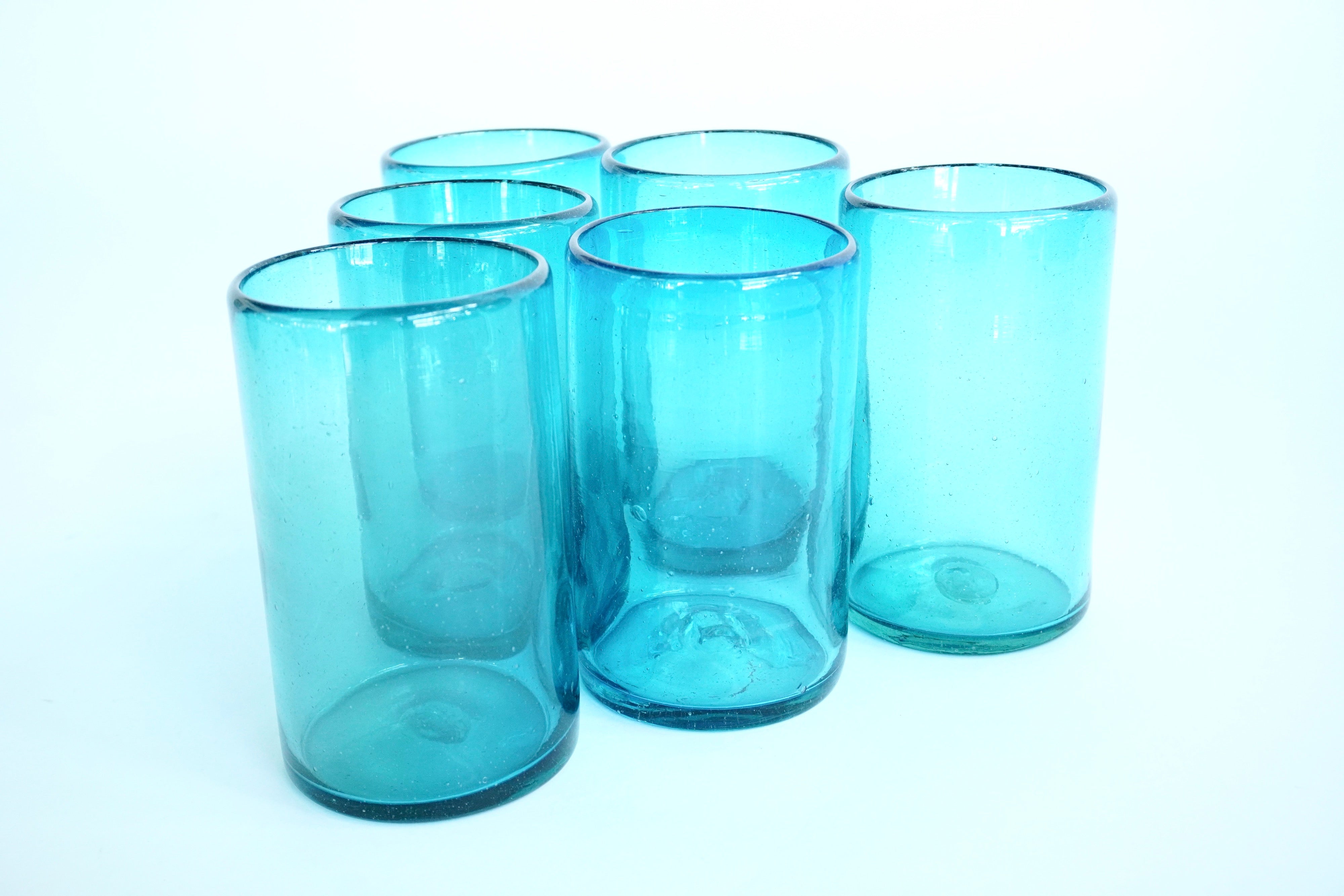 Turquesa altos | Set de 6 vasos de vidrio soplado