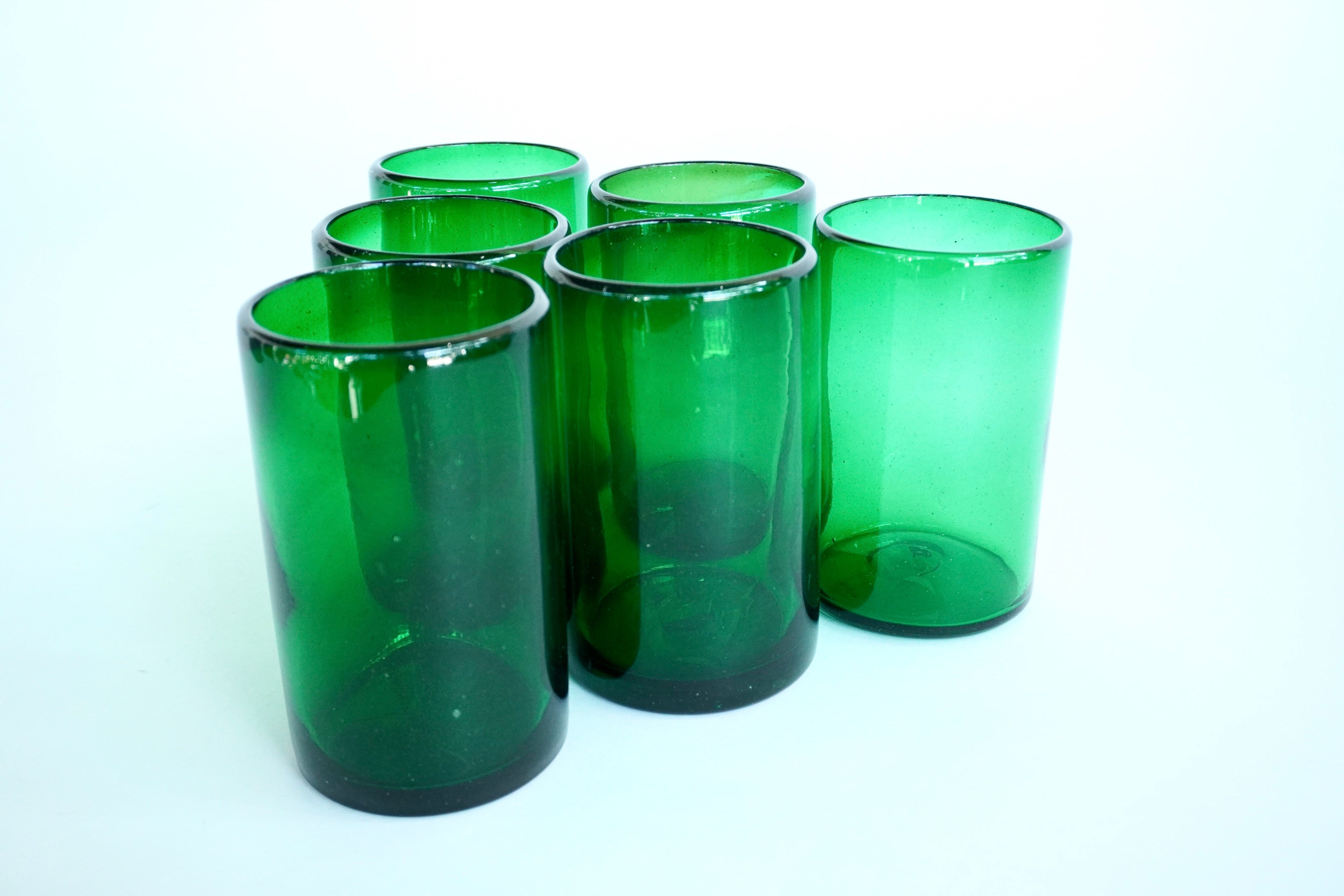 Verdes altos | Set de 6 vasos de vidrio soplado