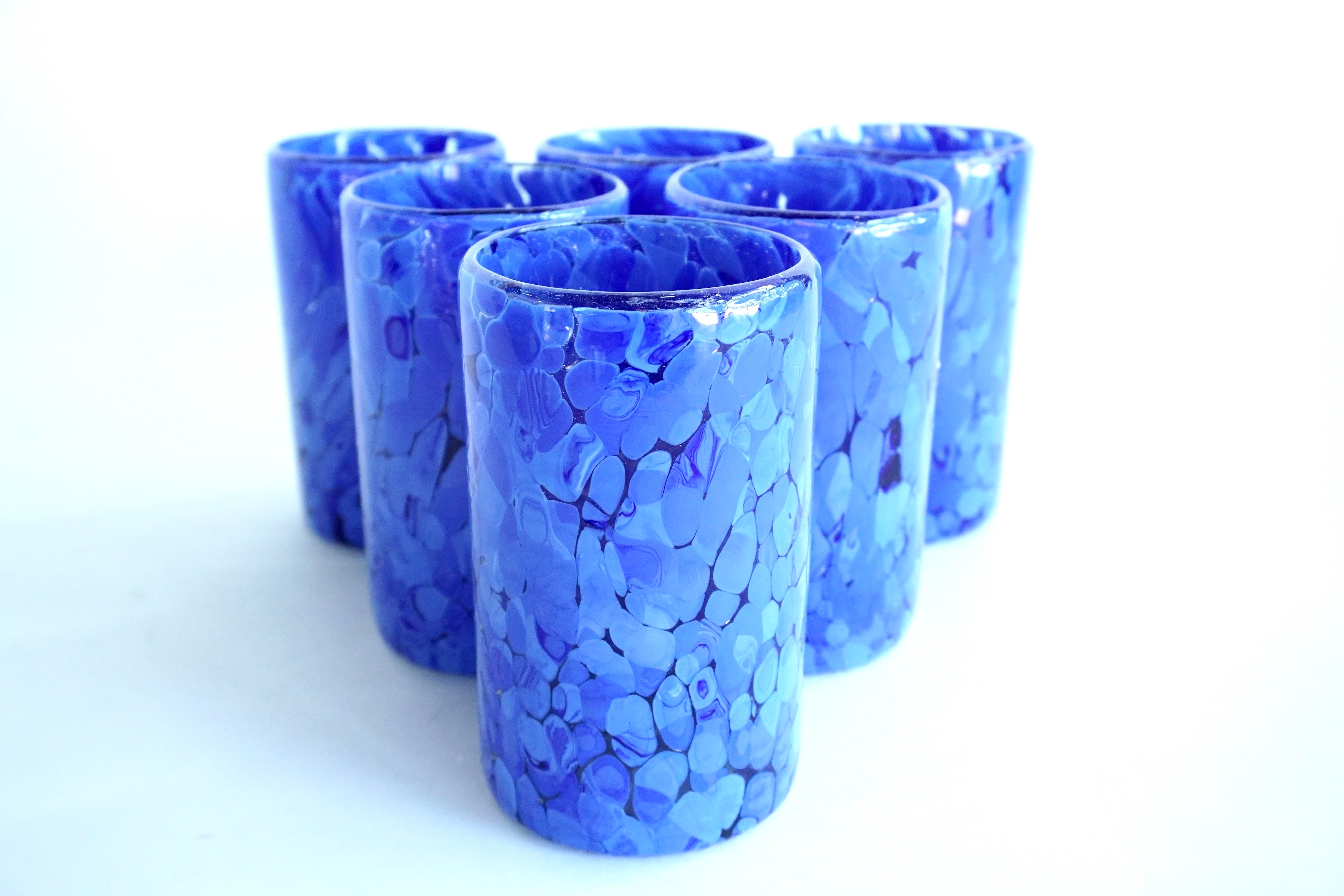 Gardenia cobalto altos | Set de 6 vasos de vidrio soplado