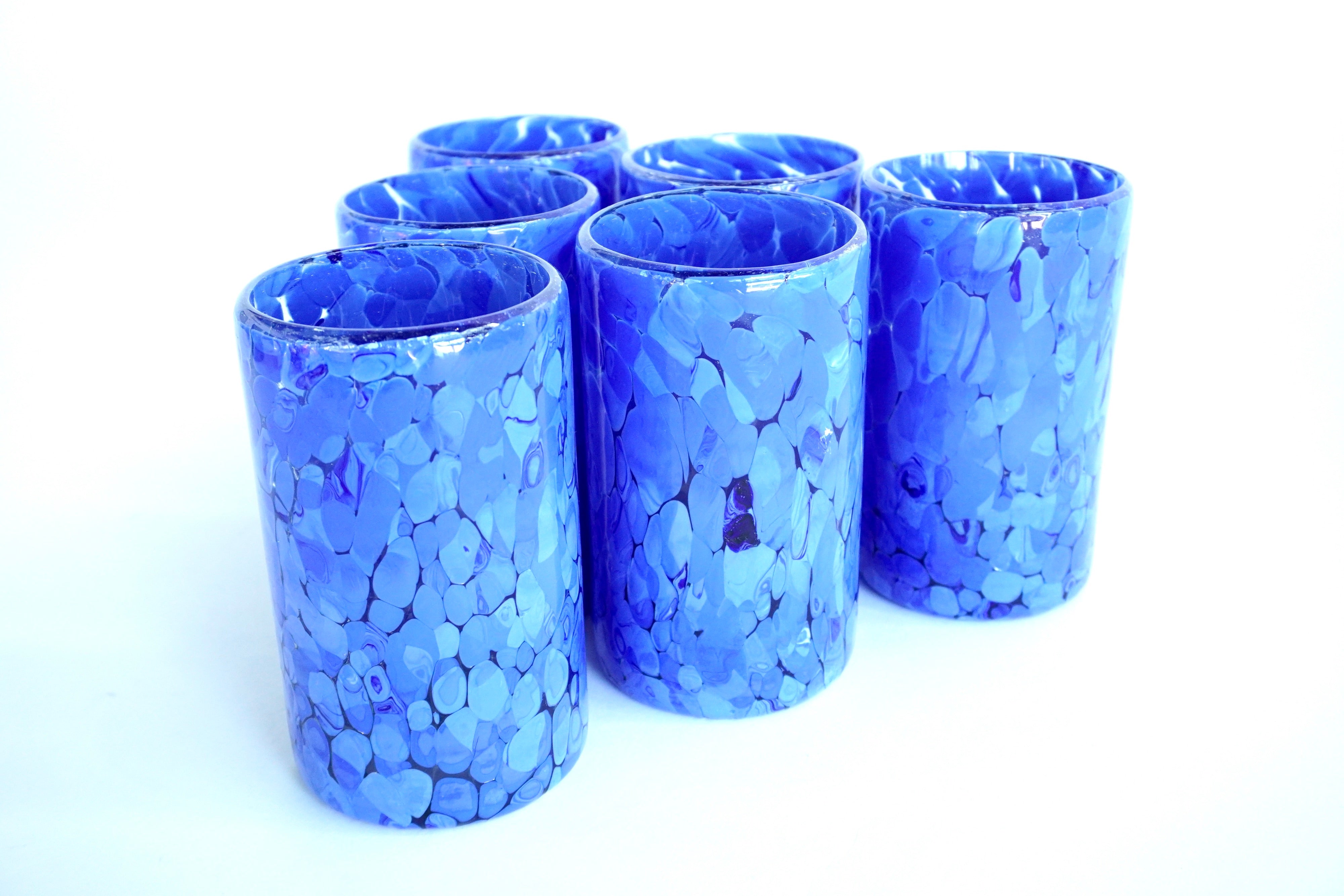 Gardenia cobalto altos | Set de 6 vasos de vidrio soplado