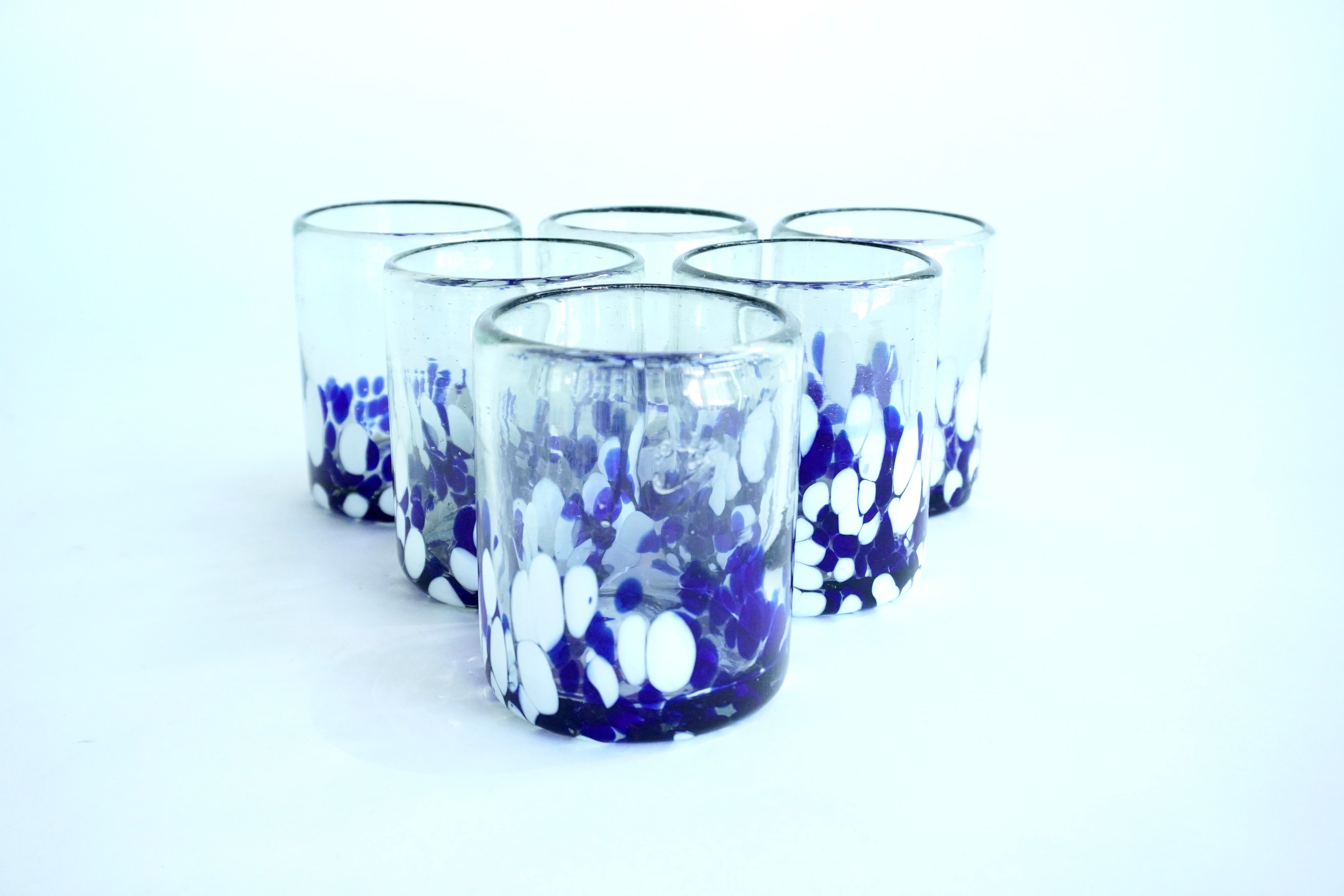 Rivera cobalto & blanco | Set de 6 vasos de vidrio soplado