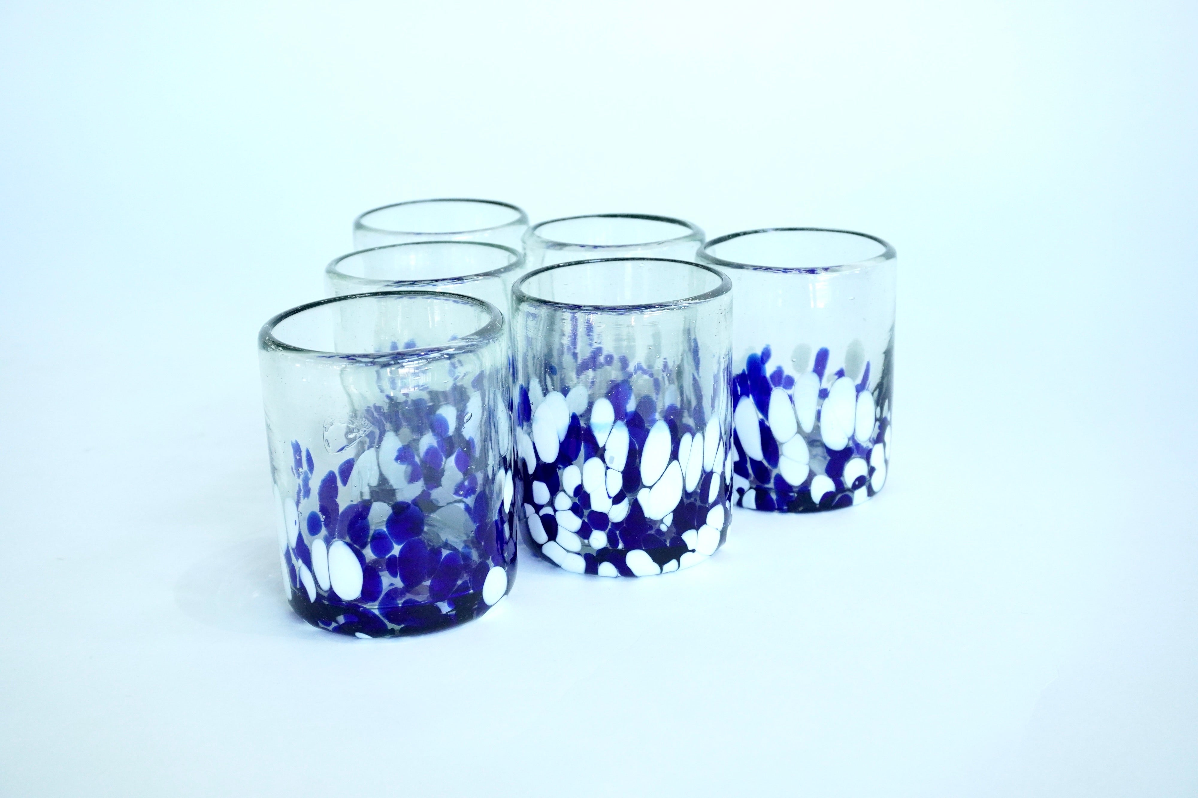 Rivera cobalto & blanco | Set de 6 vasos de vidrio soplado