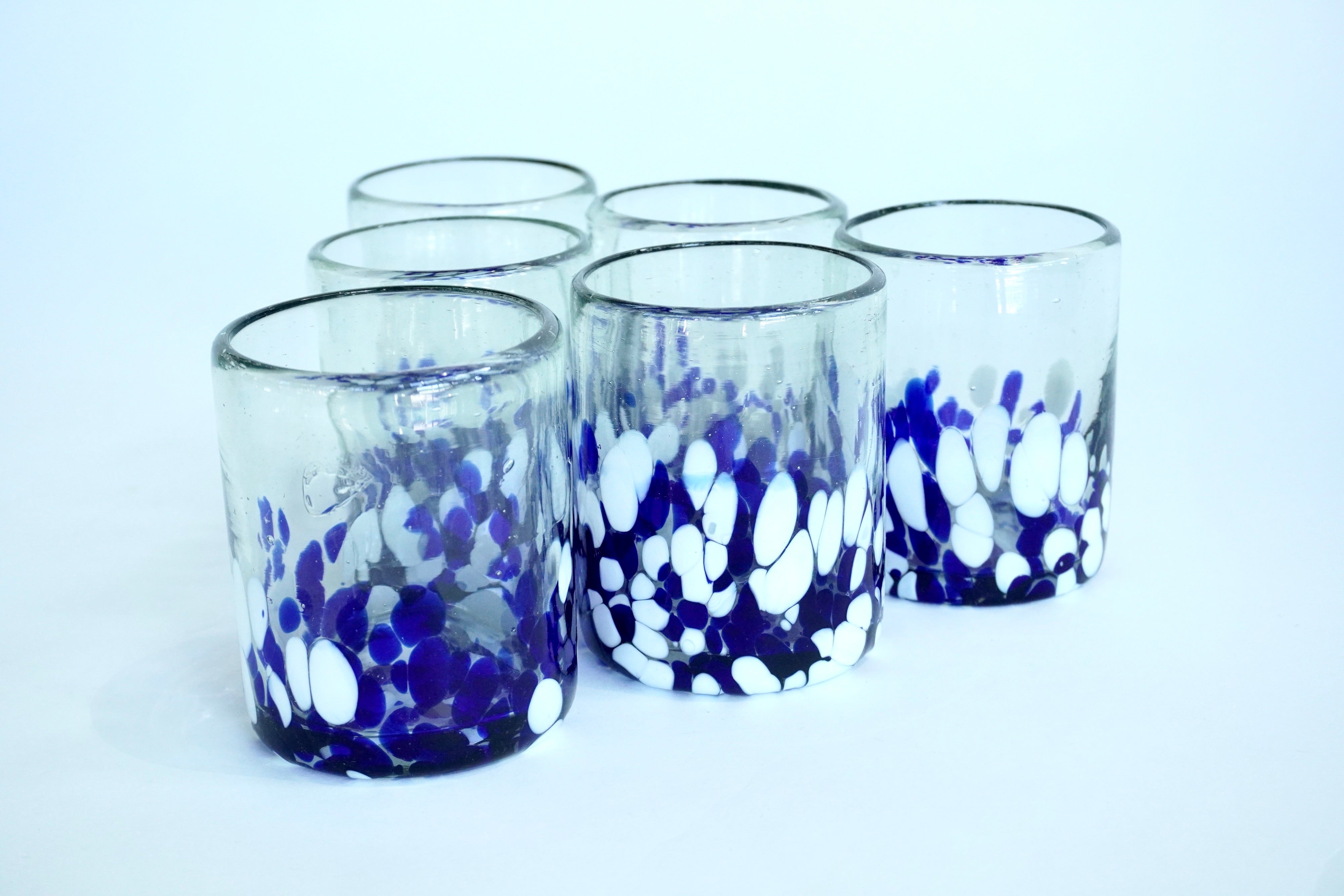 Rivera cobalto & blanco | Set de 6 vasos de vidrio soplado