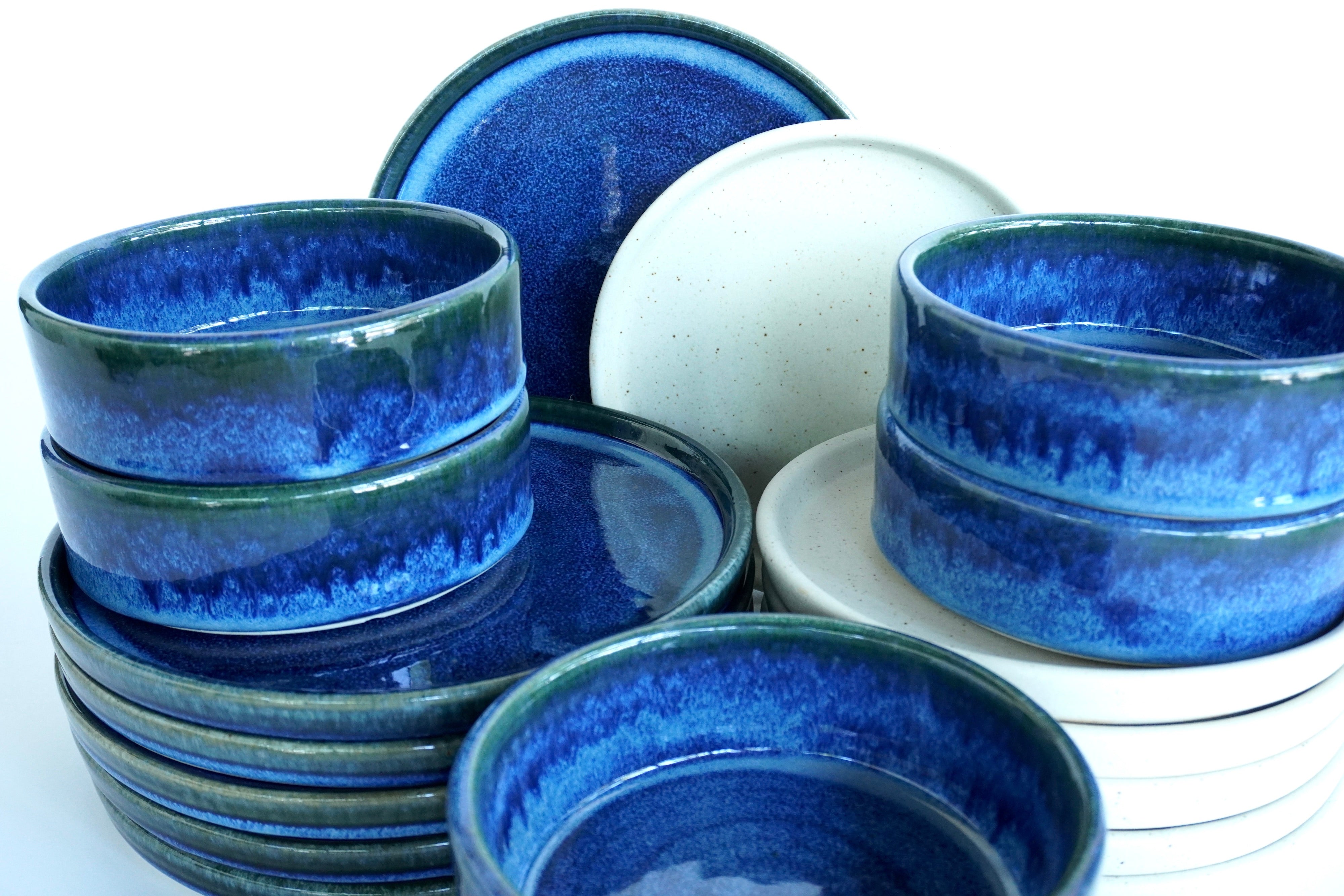 Indigo & Arena blanca | Set de vajilla básica línea rústica para 6 personas