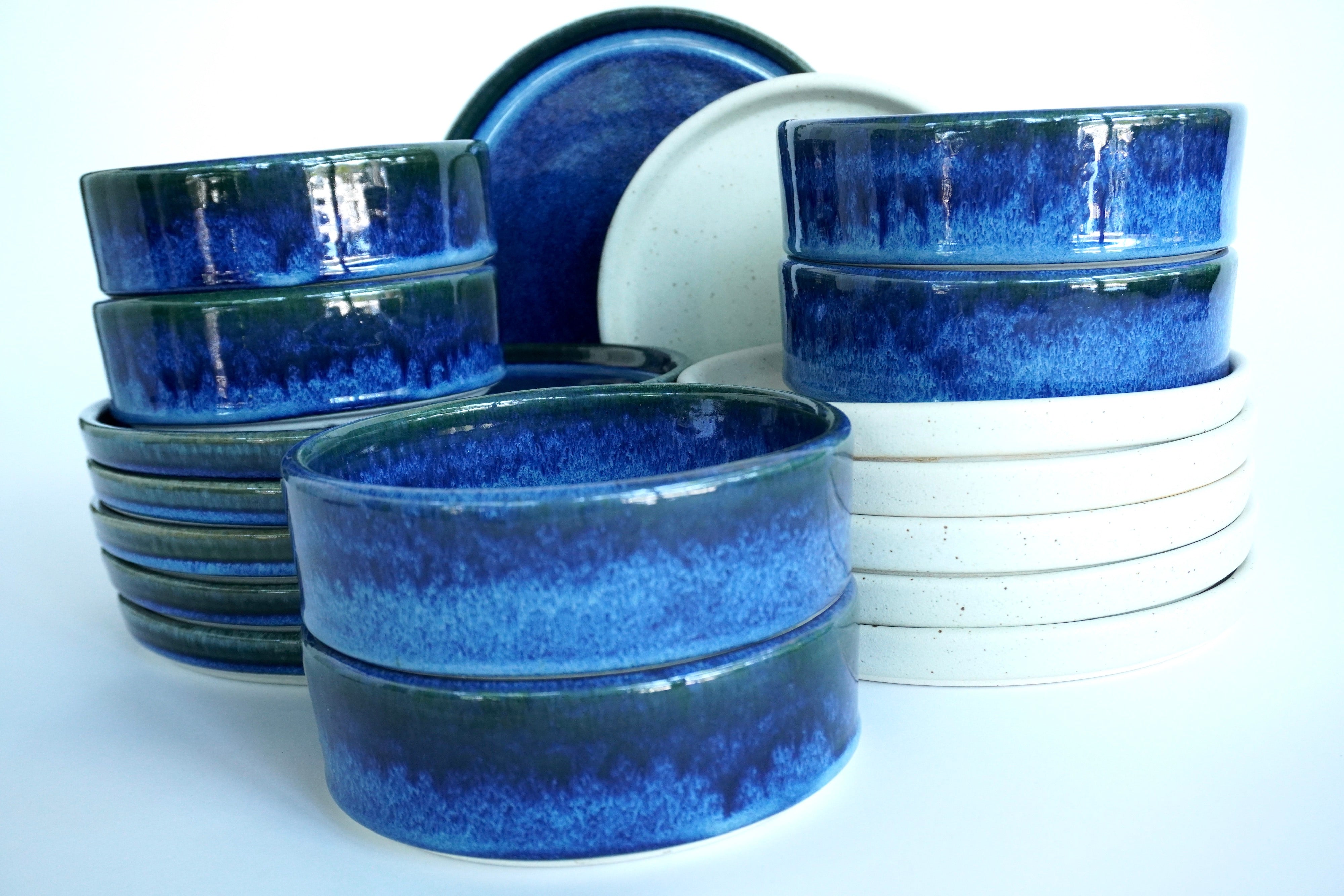 Indigo & Arena blanca | Set de vajilla básica línea rústica para 6 personas