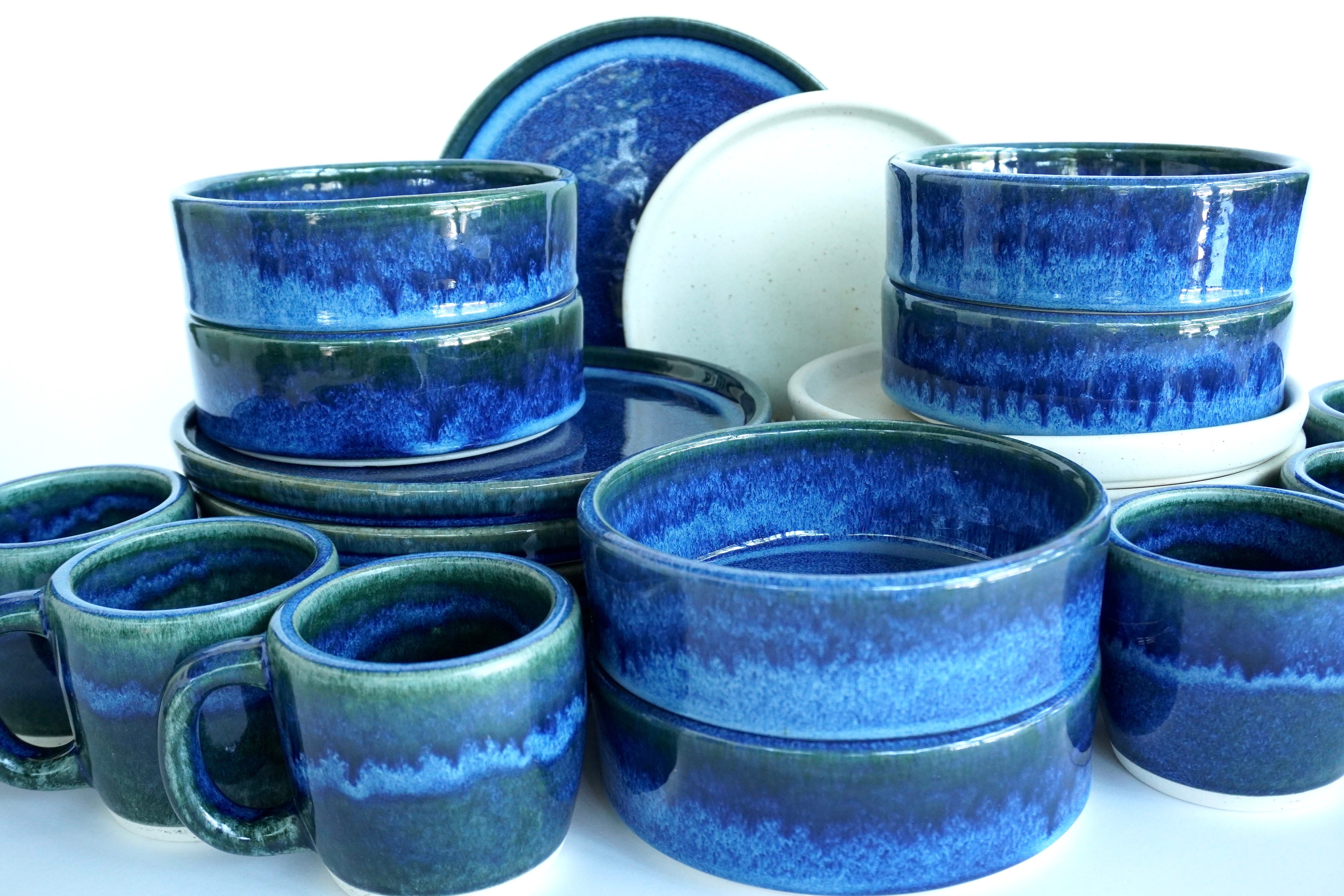 Indigo & Arena blanca | Set de vajilla línea rústica para 6 personas