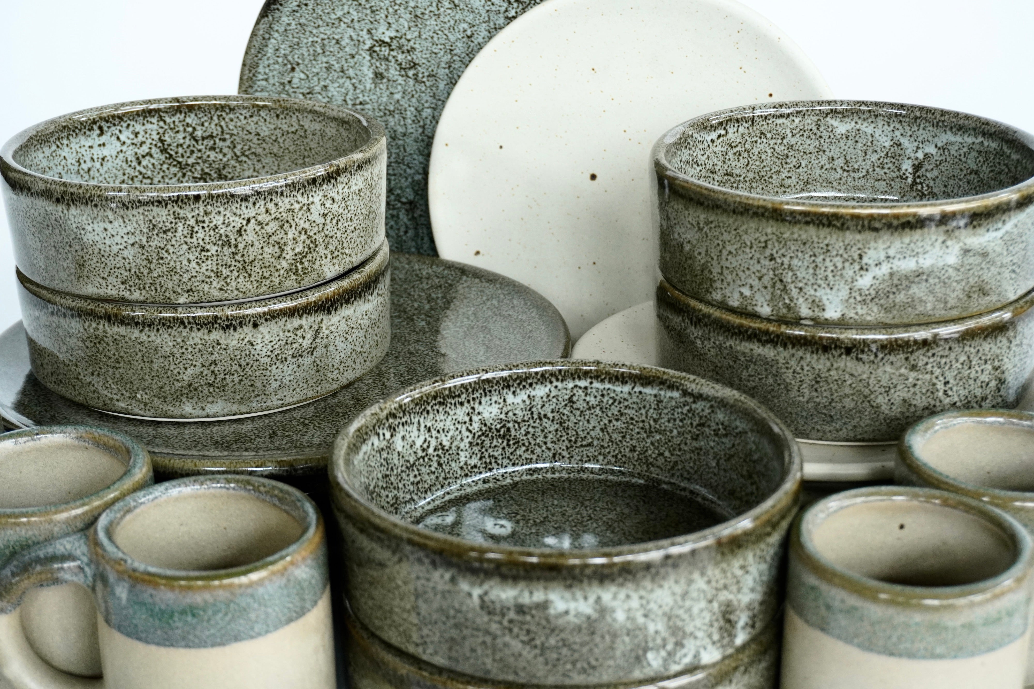 Bio & Arena blanca | Set de vajilla línea rústica para 6 personas (platos planos)