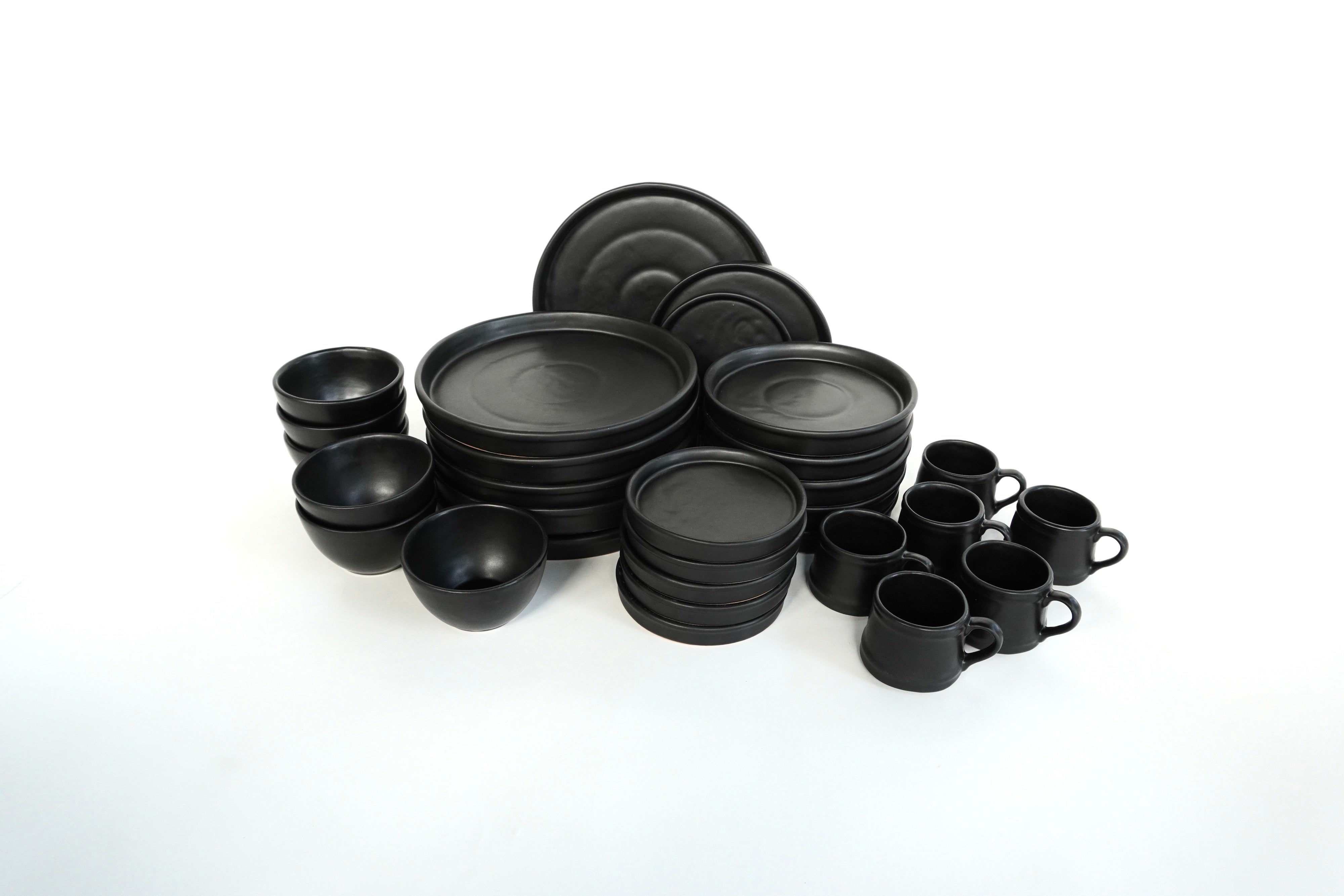 Negro Mate Set de Vajilla de Barro Con Pared para 6 Personas