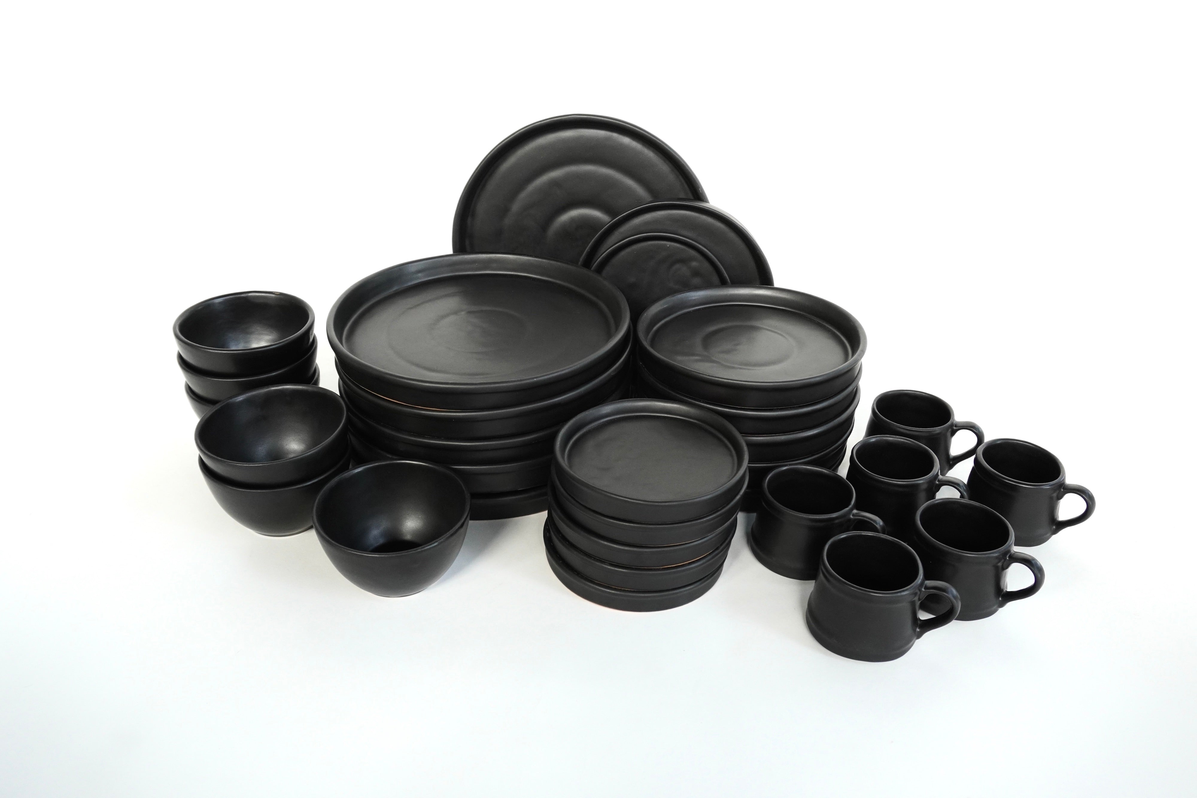 Negro Mate Set de Vajilla de Barro Con Pared para 6 Personas