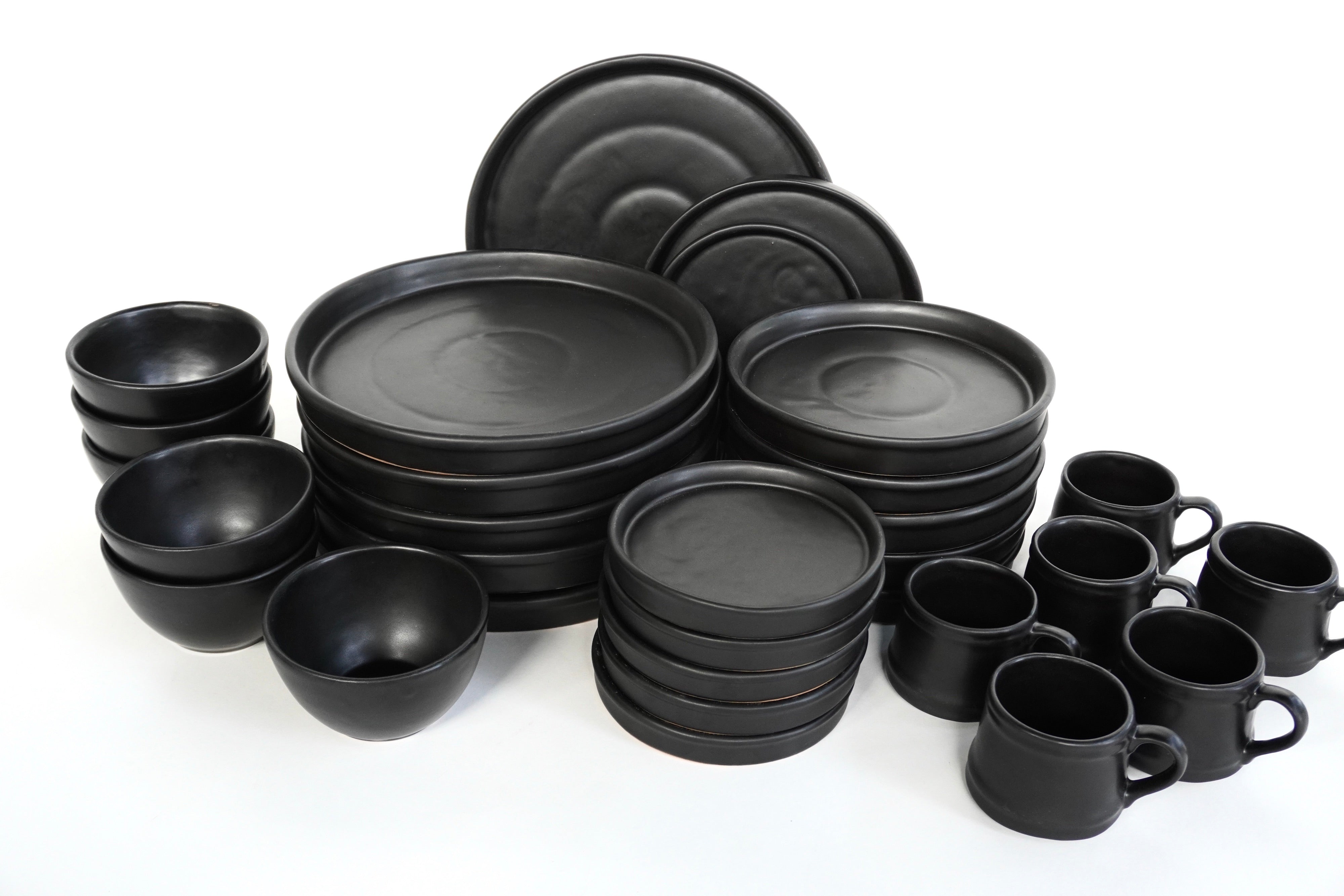 Negro Mate Set de Vajilla de Barro Con Pared para 6 Personas