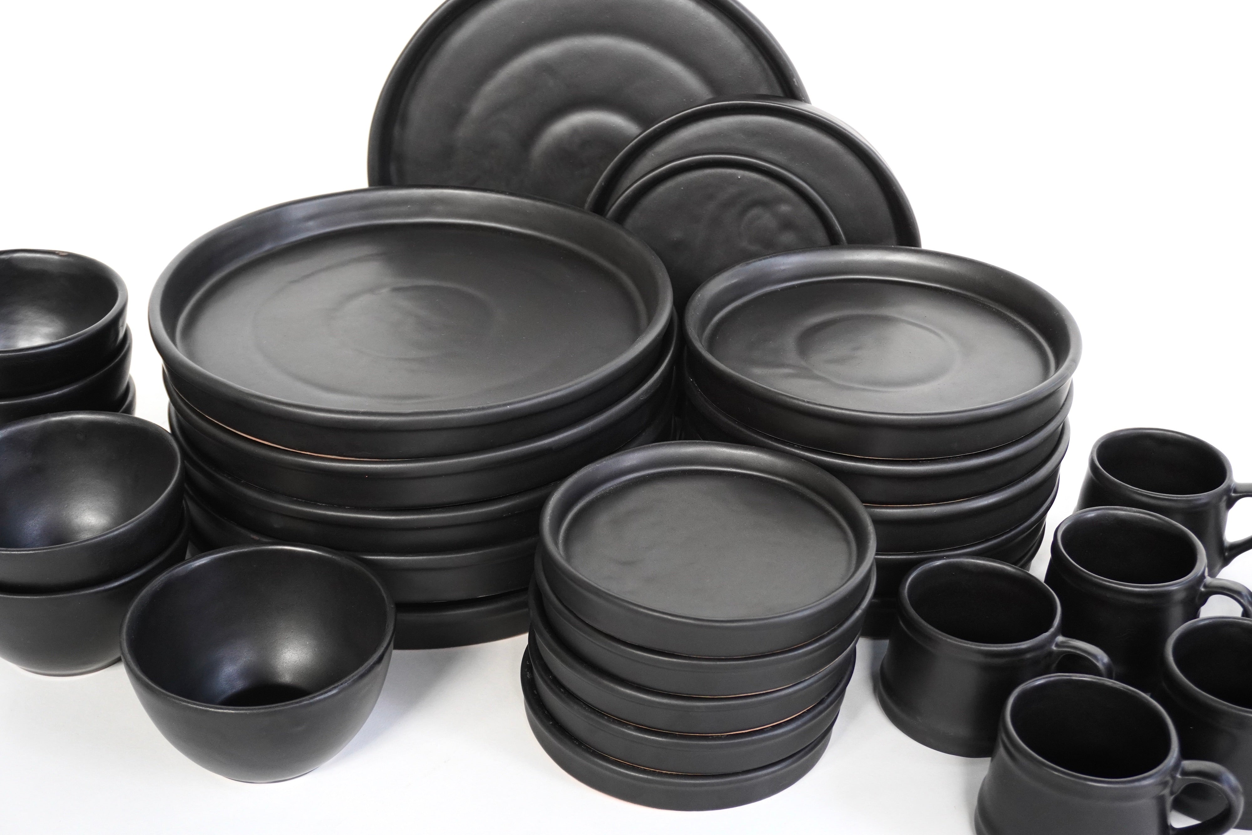 Negro Mate Set de Vajilla de Barro Con Pared para 6 Personas