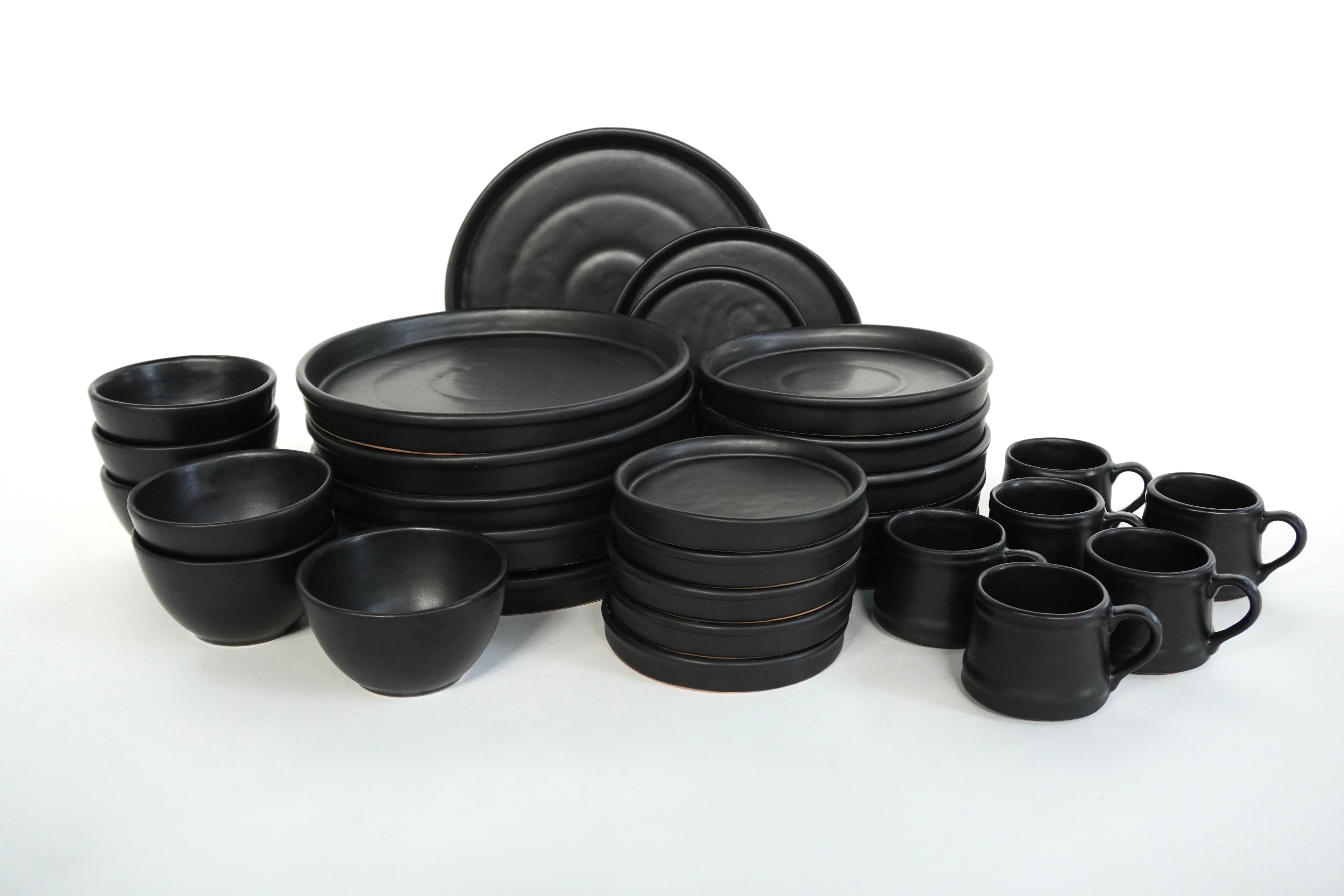 Negro Mate Set de Vajilla de Barro Con Pared para 6 Personas