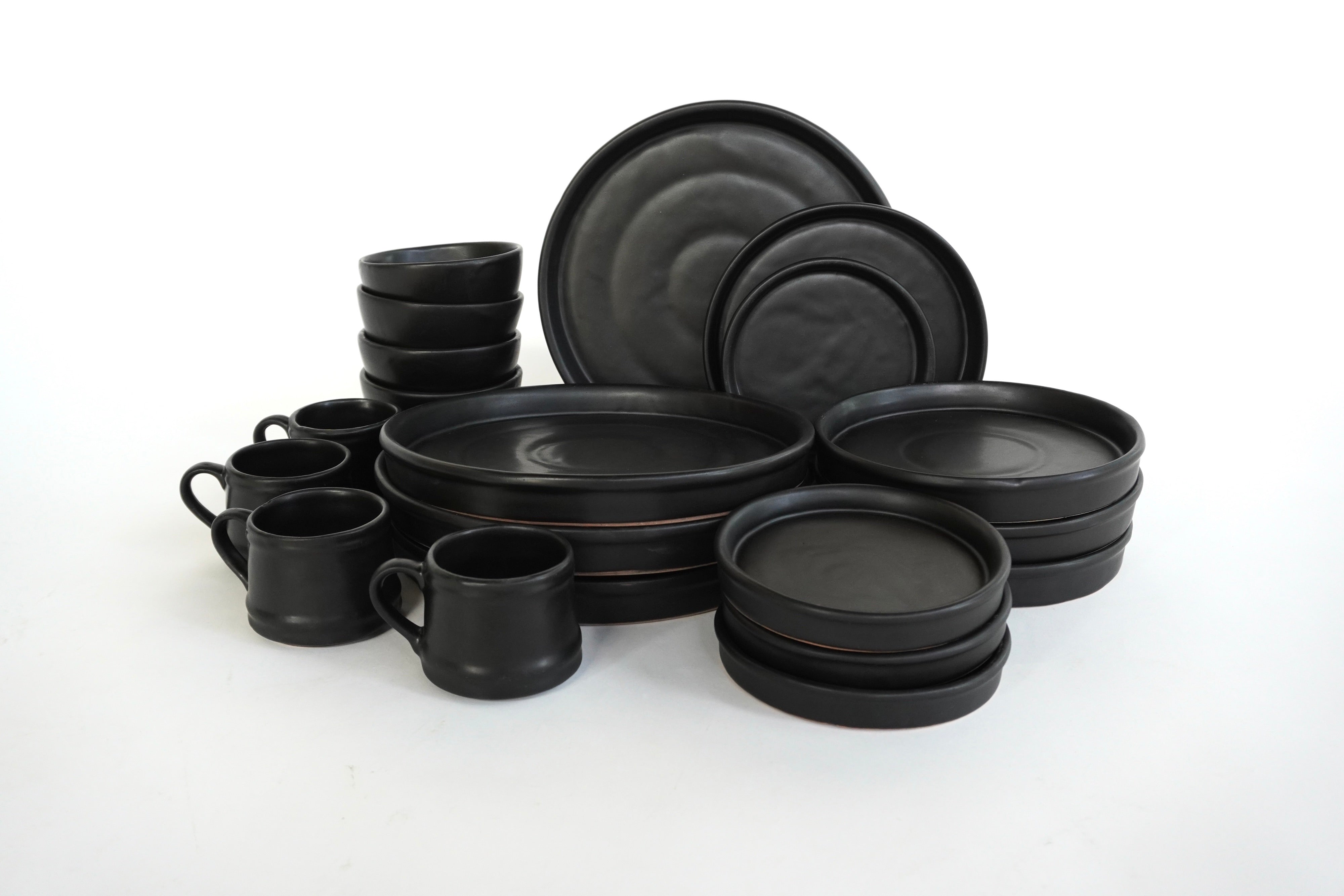 Negro Mate Set de Vajilla de Barro Con Pared para 4 Personas