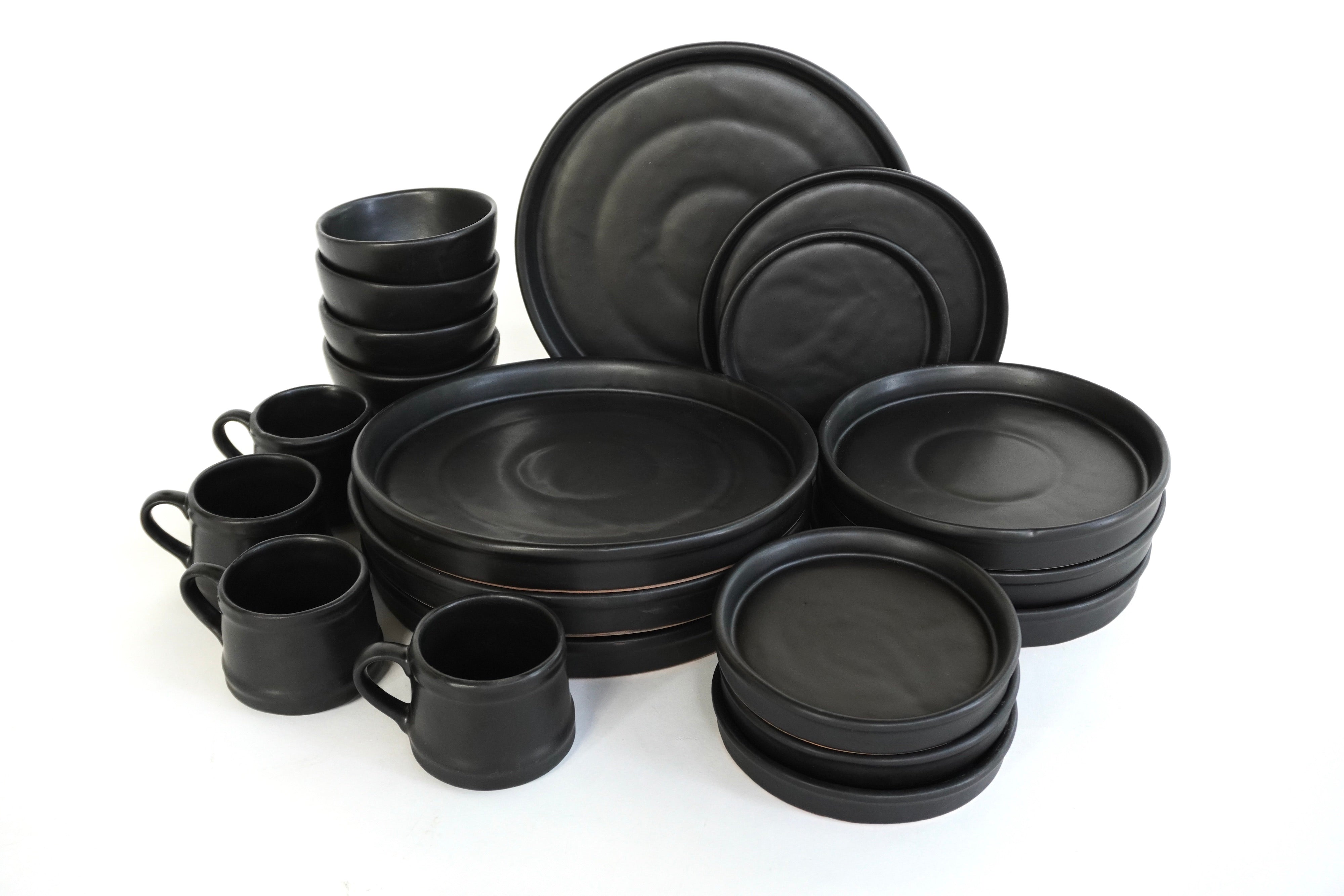 Negro Mate Set de Vajilla de Barro Con Pared para 4 Personas