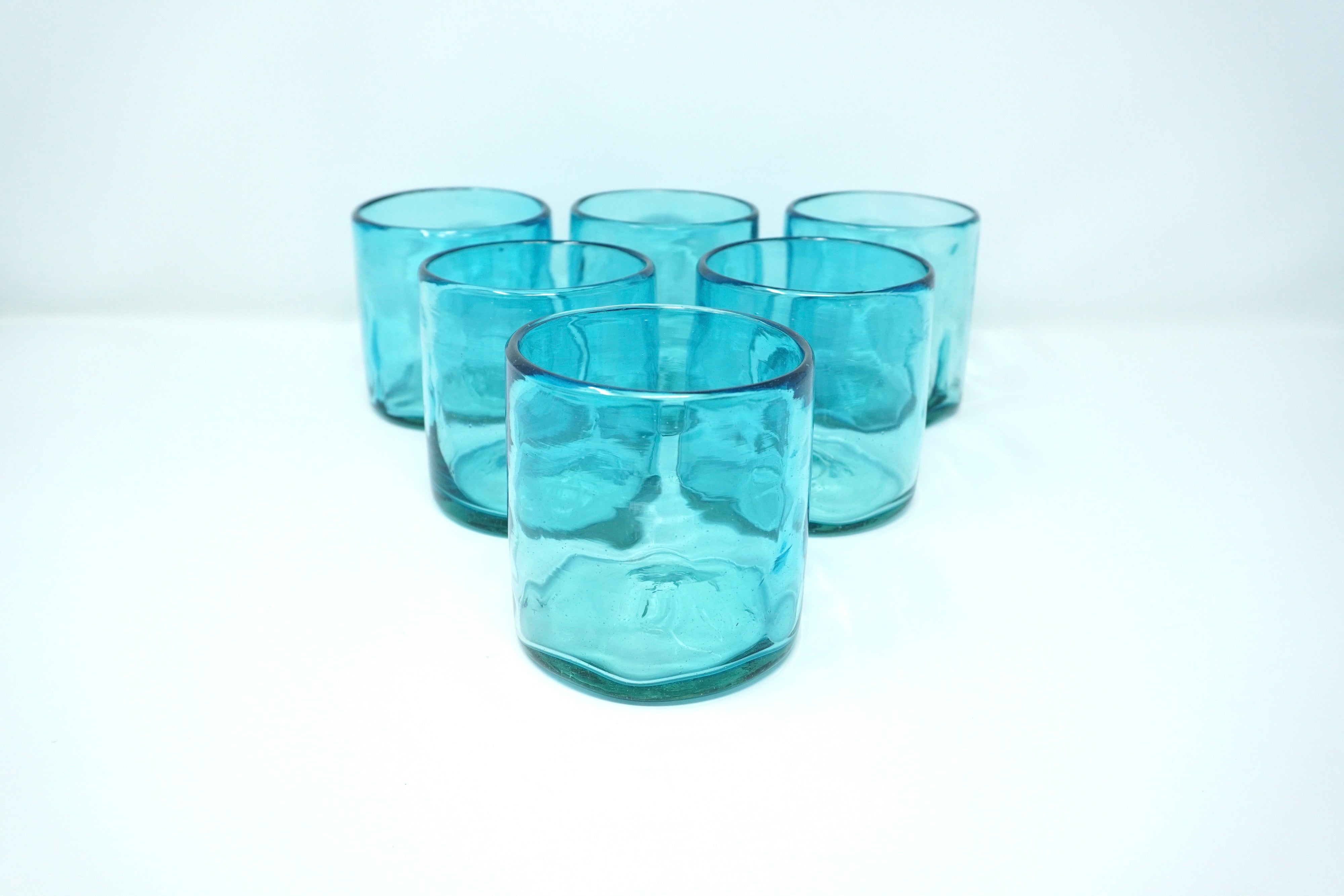 Turquesa con huella | Set de 6 vasos de vidrio soplado