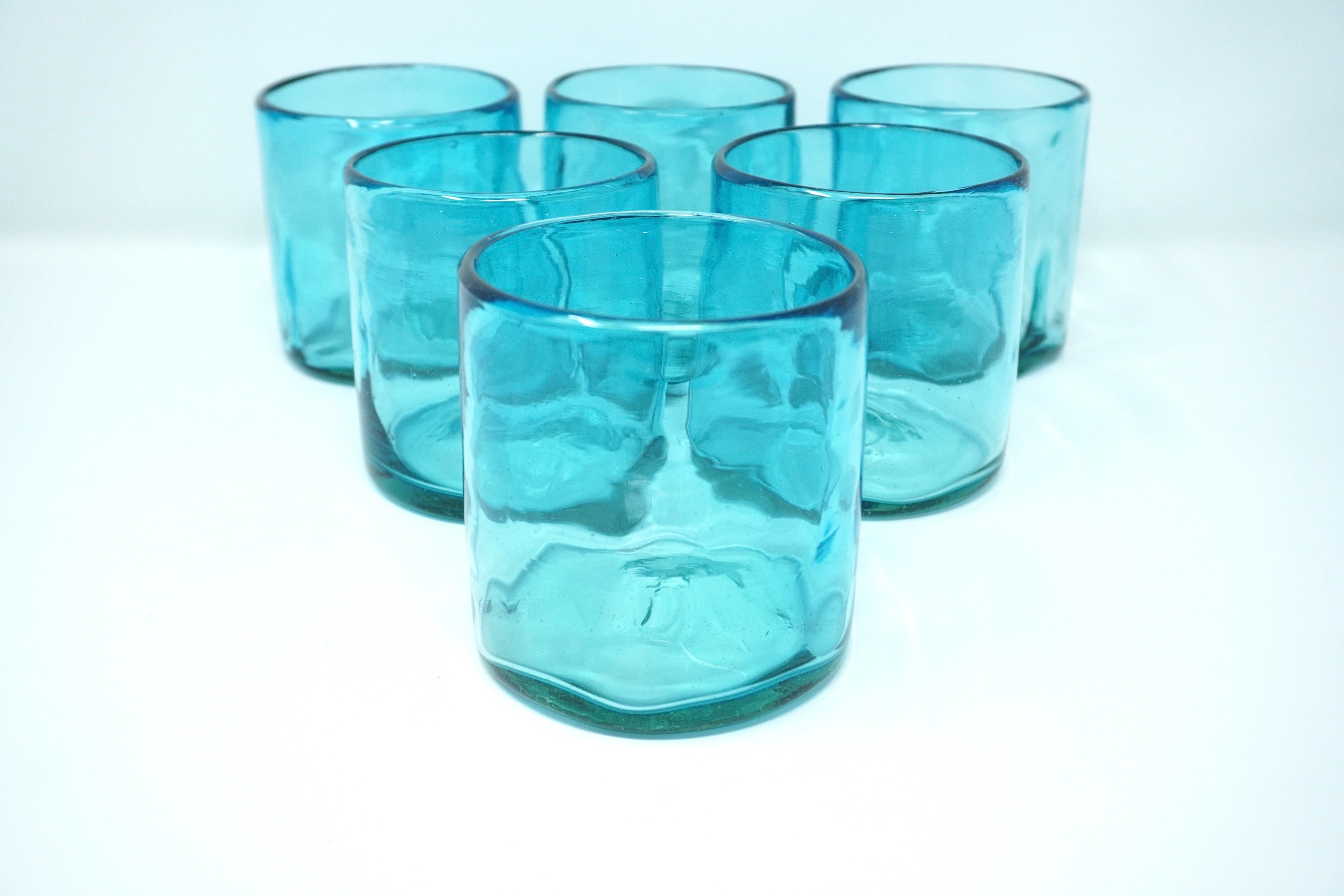 Turquesa con huella | Set de 6 vasos de vidrio soplado