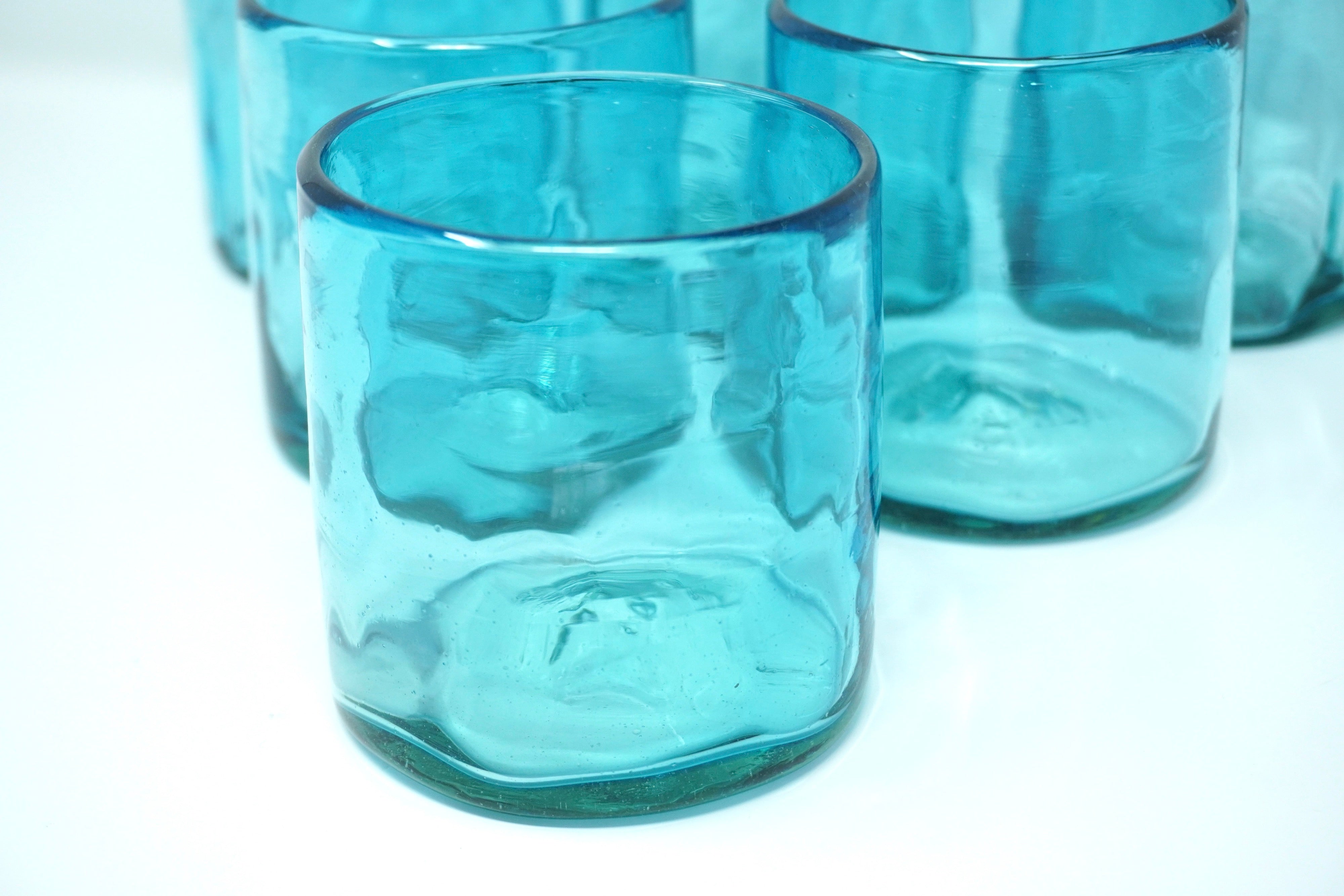 Turquesa con huella | Set de 6 vasos de vidrio soplado