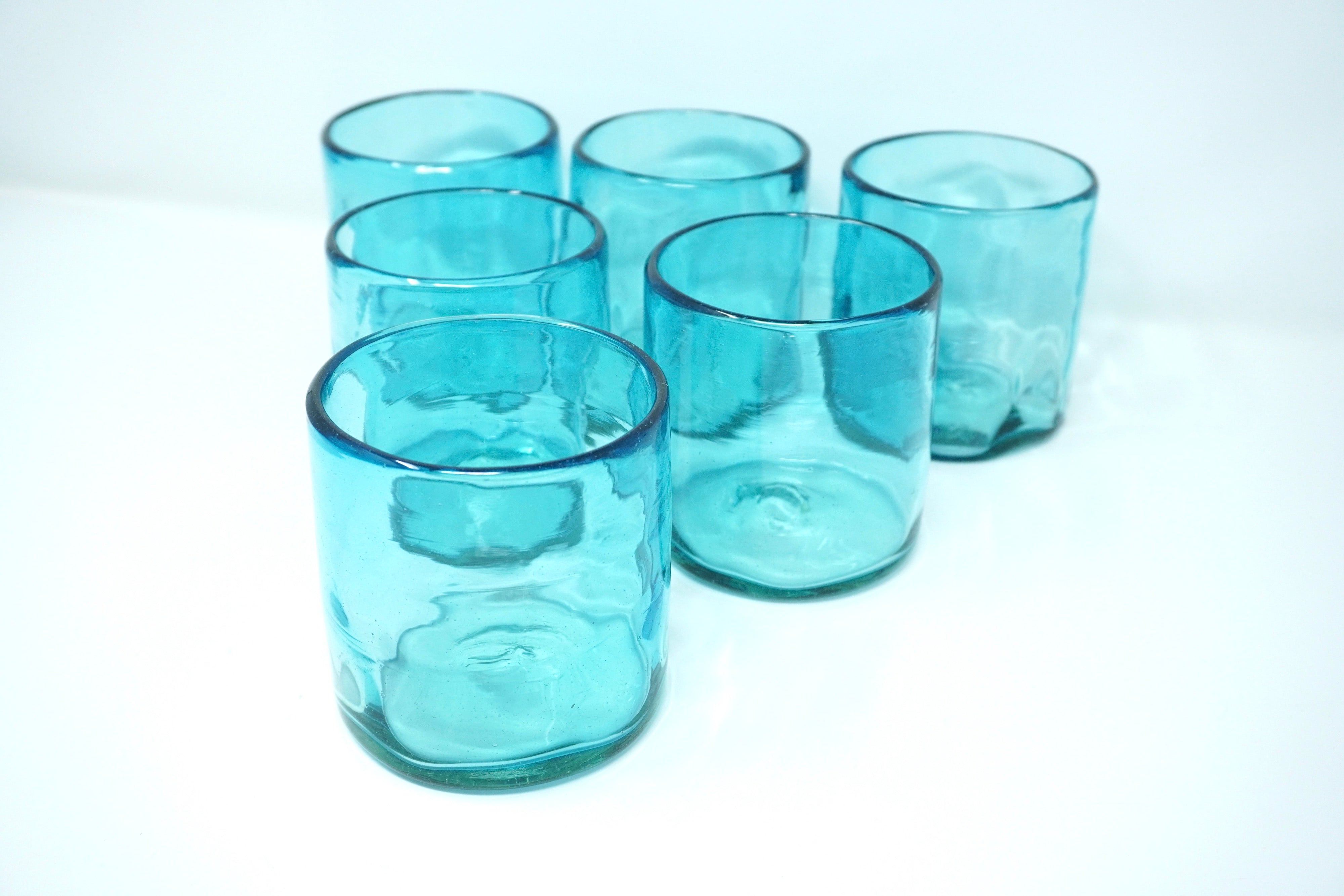 Turquesa con huella | Set de 6 vasos de vidrio soplado