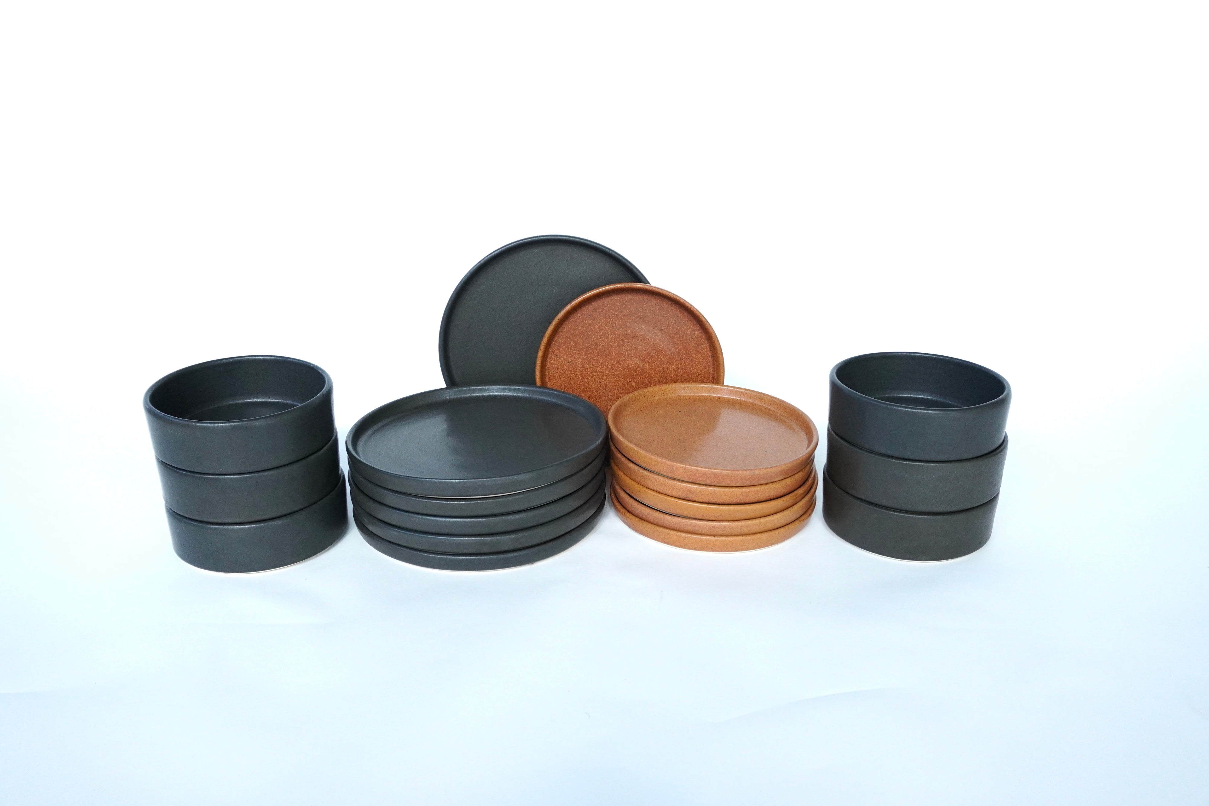 Mixta Piedra negra & Ladrillo | Set de vajilla básica línea rústica para 6 personas