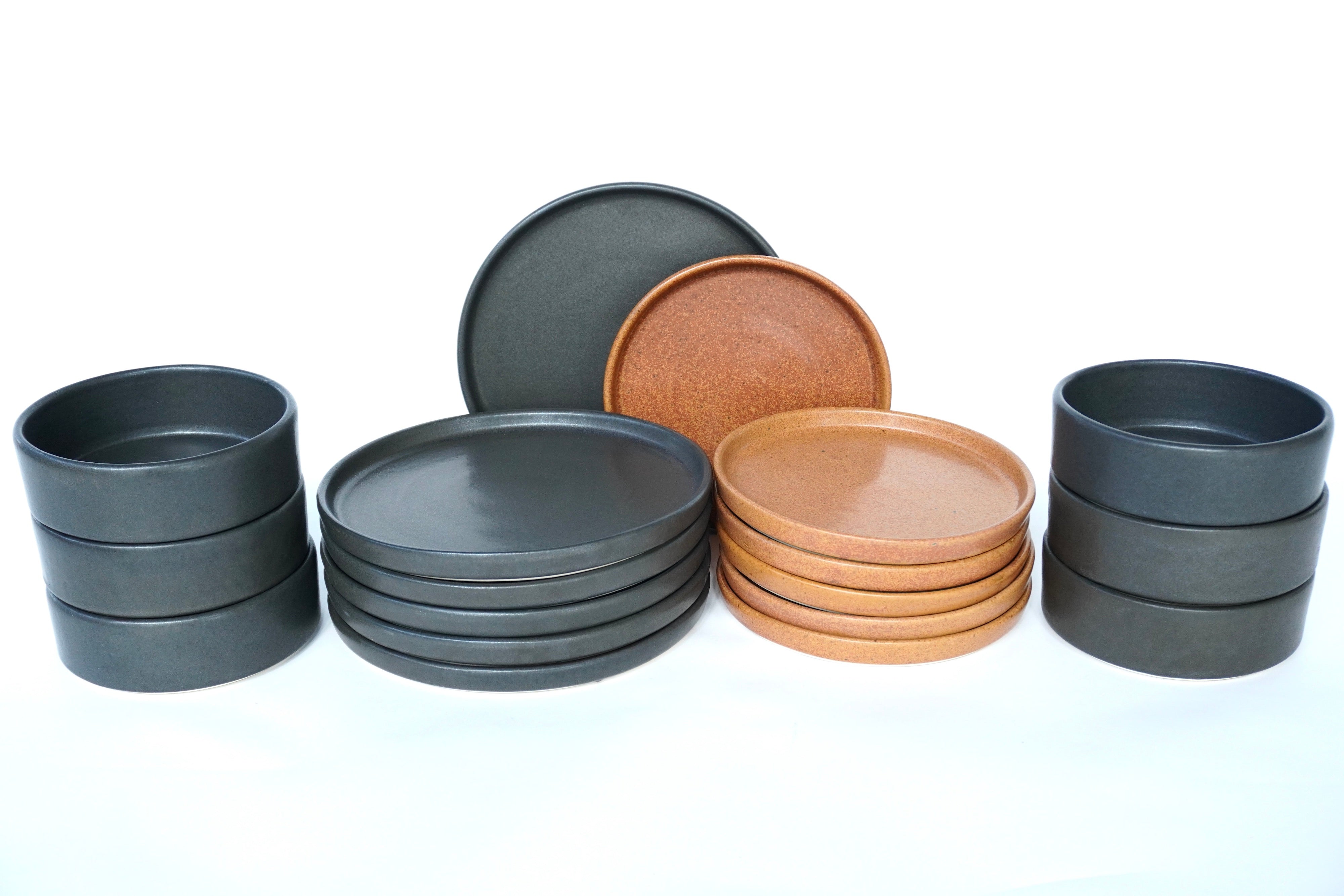 Mixta Piedra negra & Ladrillo | Set de vajilla básica línea rústica para 6 personas