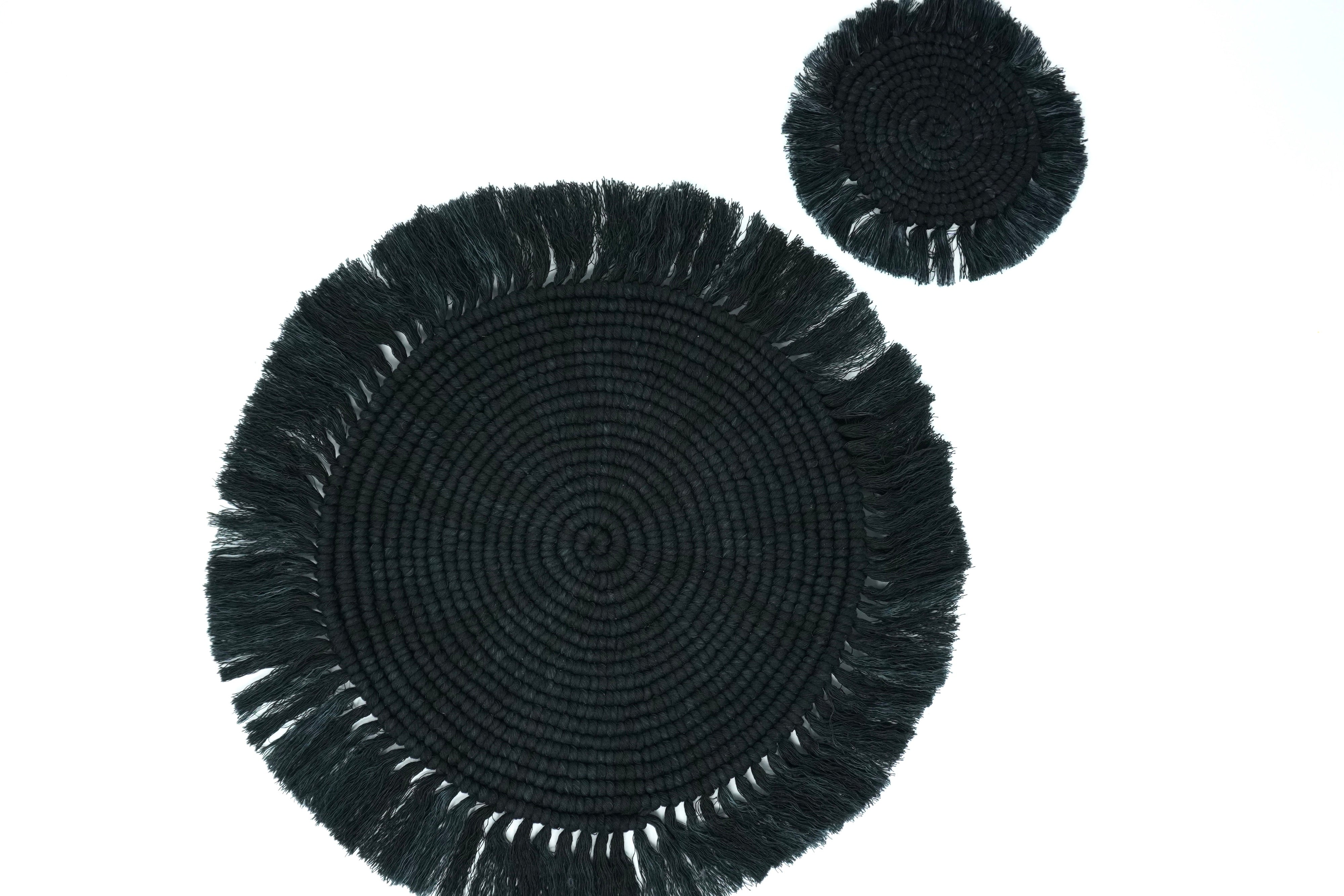 Negro | Set de manteles & portavasos para 6 personas