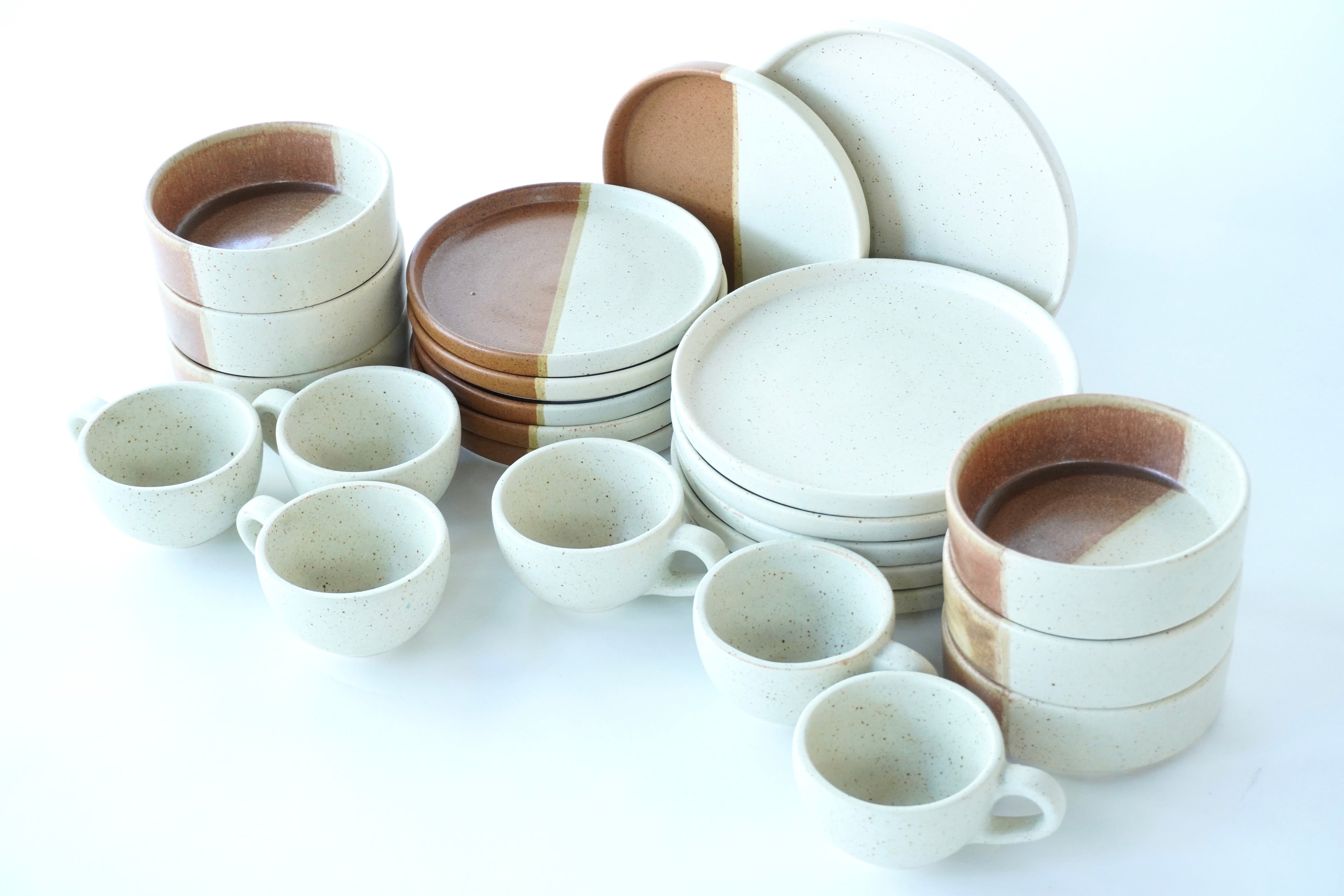 Mixta Arena blanca, Ladrillo & Terracota | Set de vajilla línea rústica para 6 personas