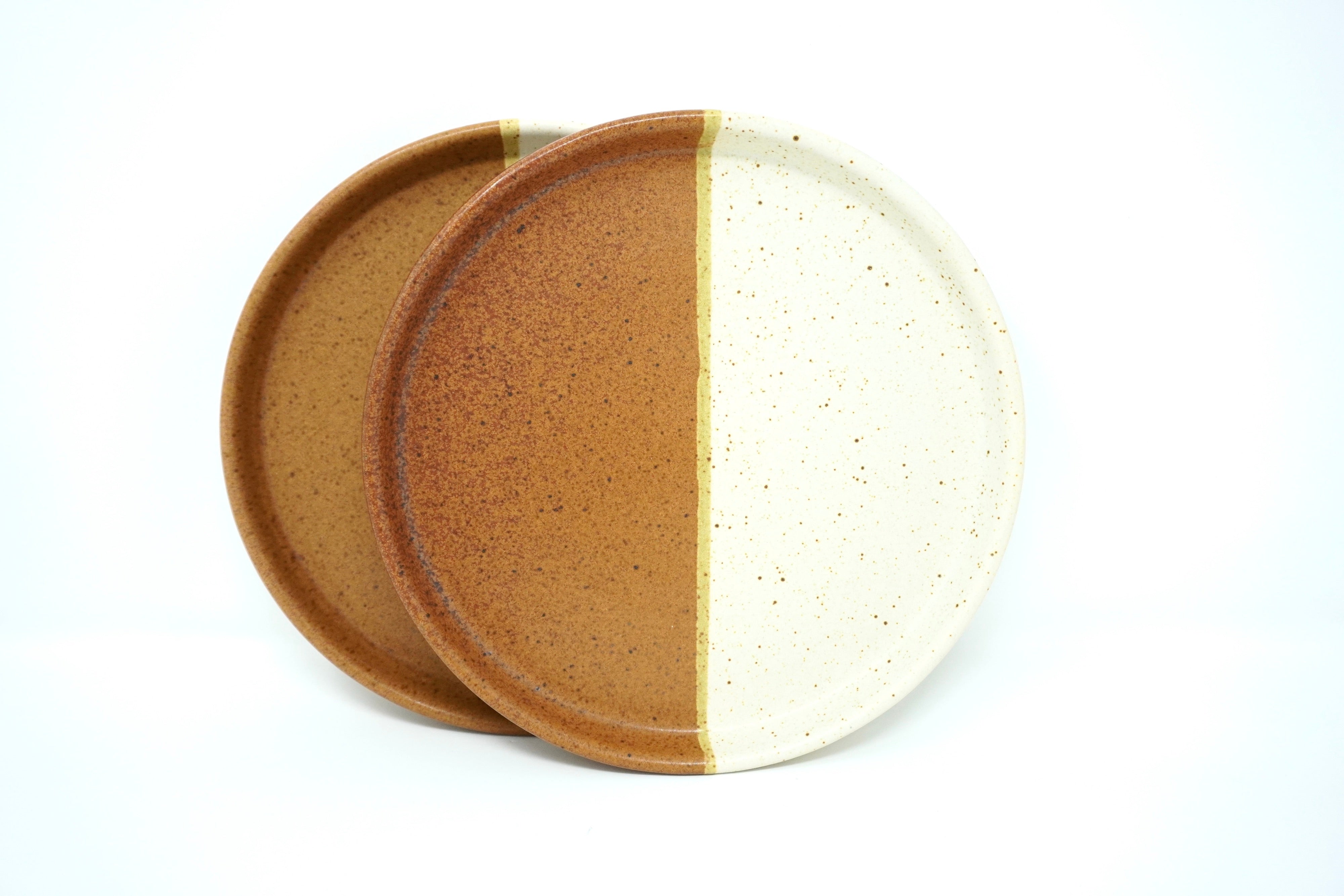 Duo Arena Blanca & Ladrillo | Set de 2 platos postre con pared Ø 21 cm línea rústica