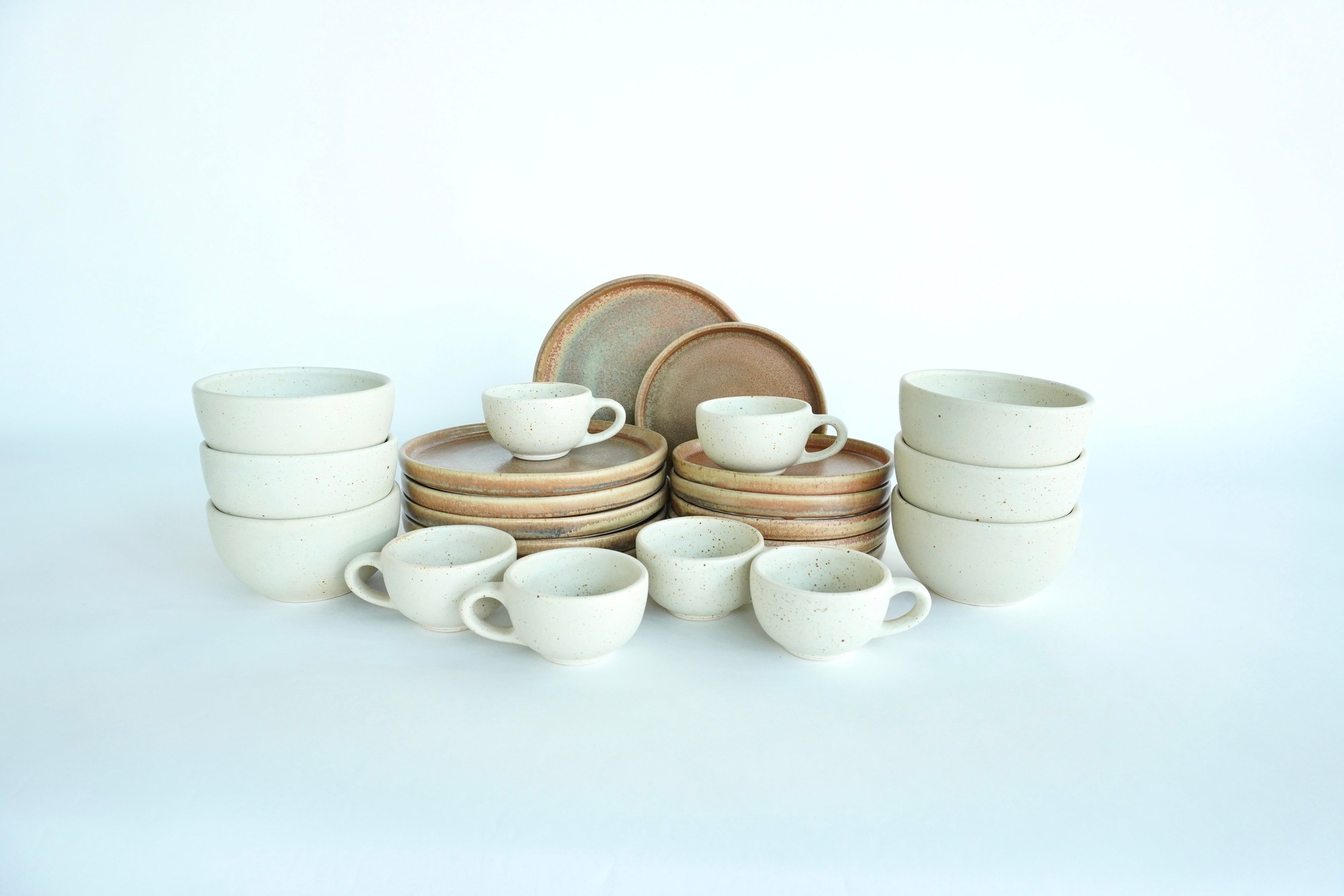 Mixta Terracota & Arena blanca | Set de vajilla línea rústica para 6 personas (con consomeros & tazas de 8 oz)