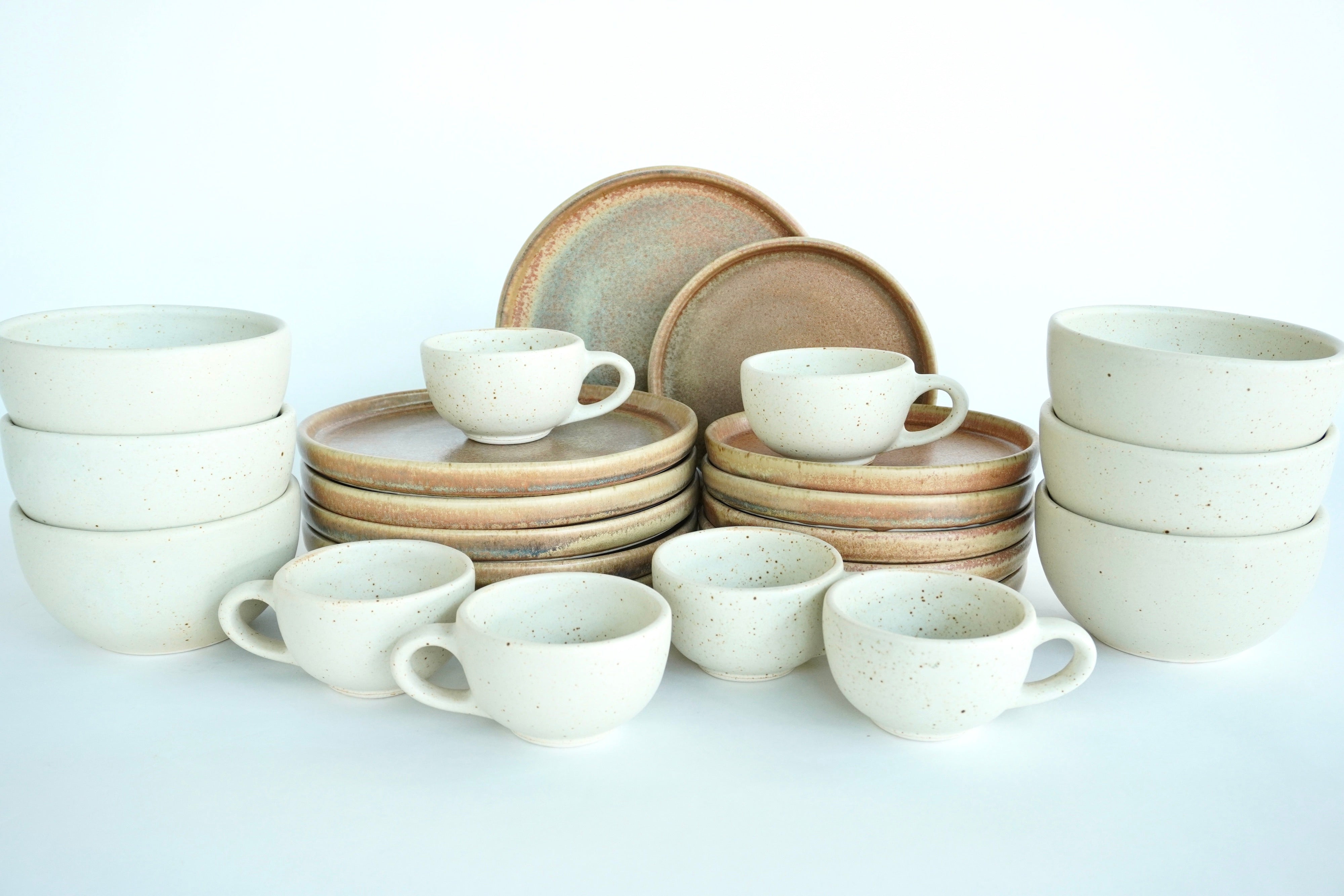 Mixta Terracota & Arena blanca | Set de vajilla línea rústica para 6 personas (con consomeros & tazas de 8 oz)