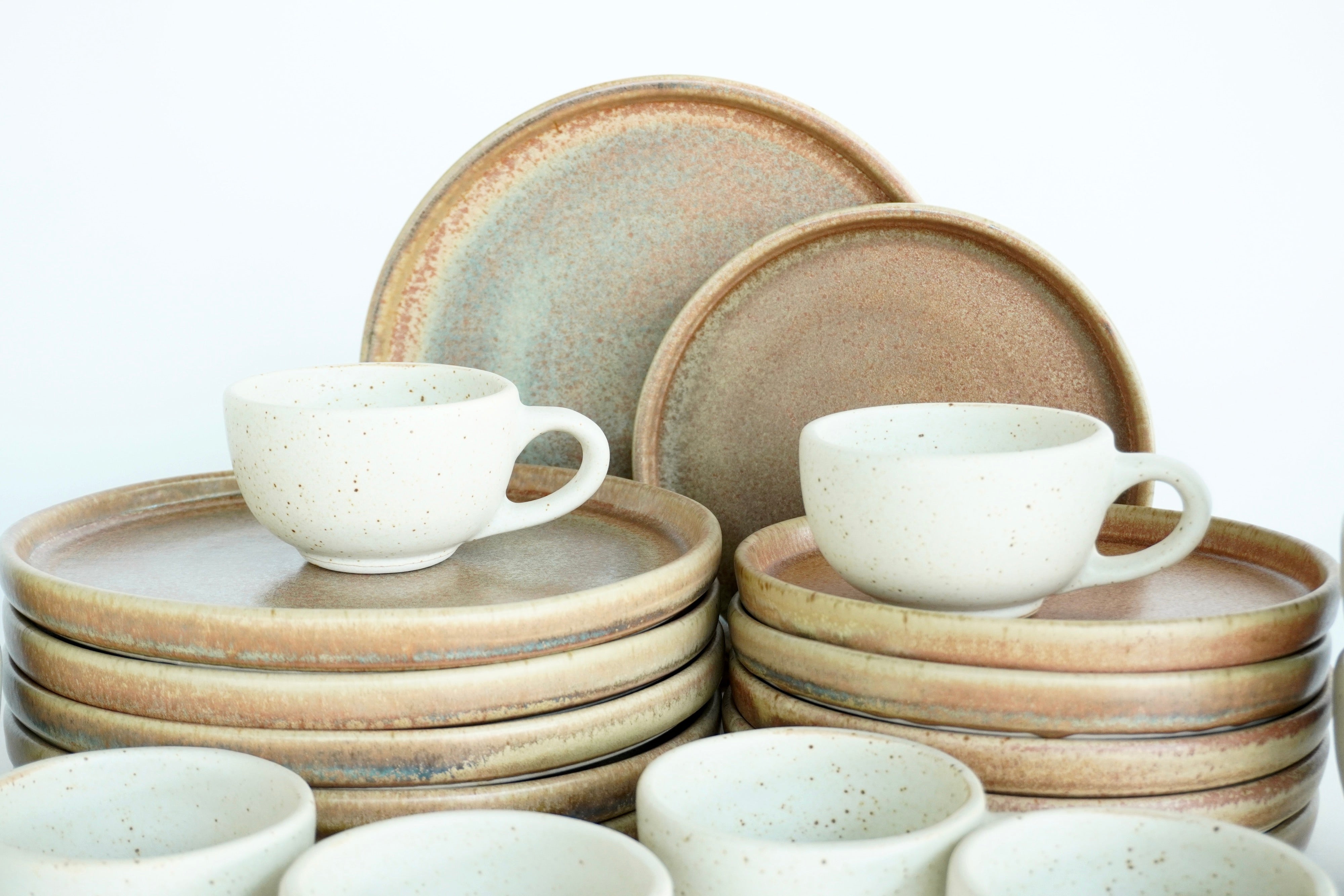 Mixta Terracota & Arena blanca | Set de vajilla línea rústica para 6 personas (con consomeros & tazas de 8 oz)