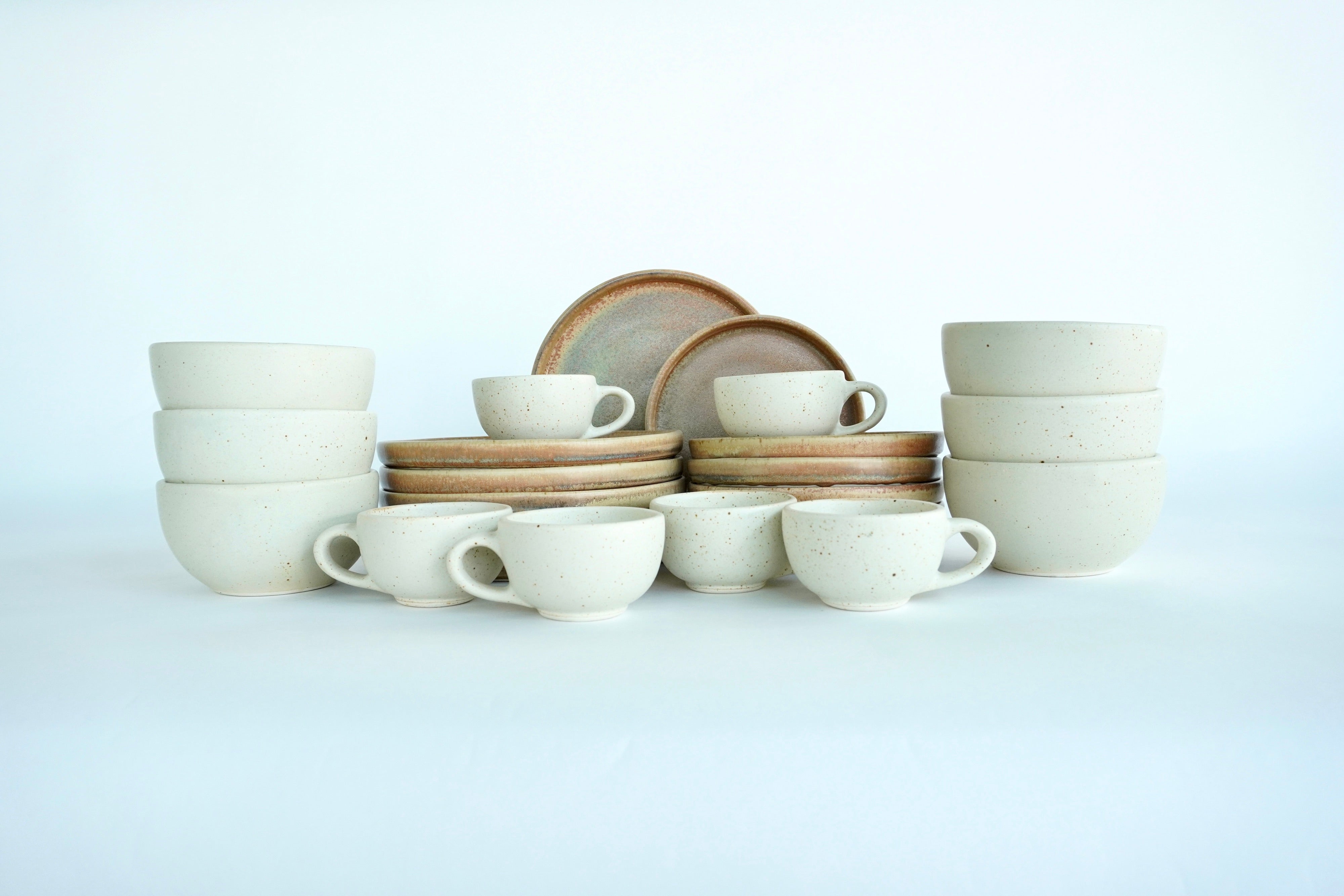 Mixta Terracota & Arena blanca | Set de vajilla línea rústica para 6 personas (con consomeros & tazas de 8 oz)