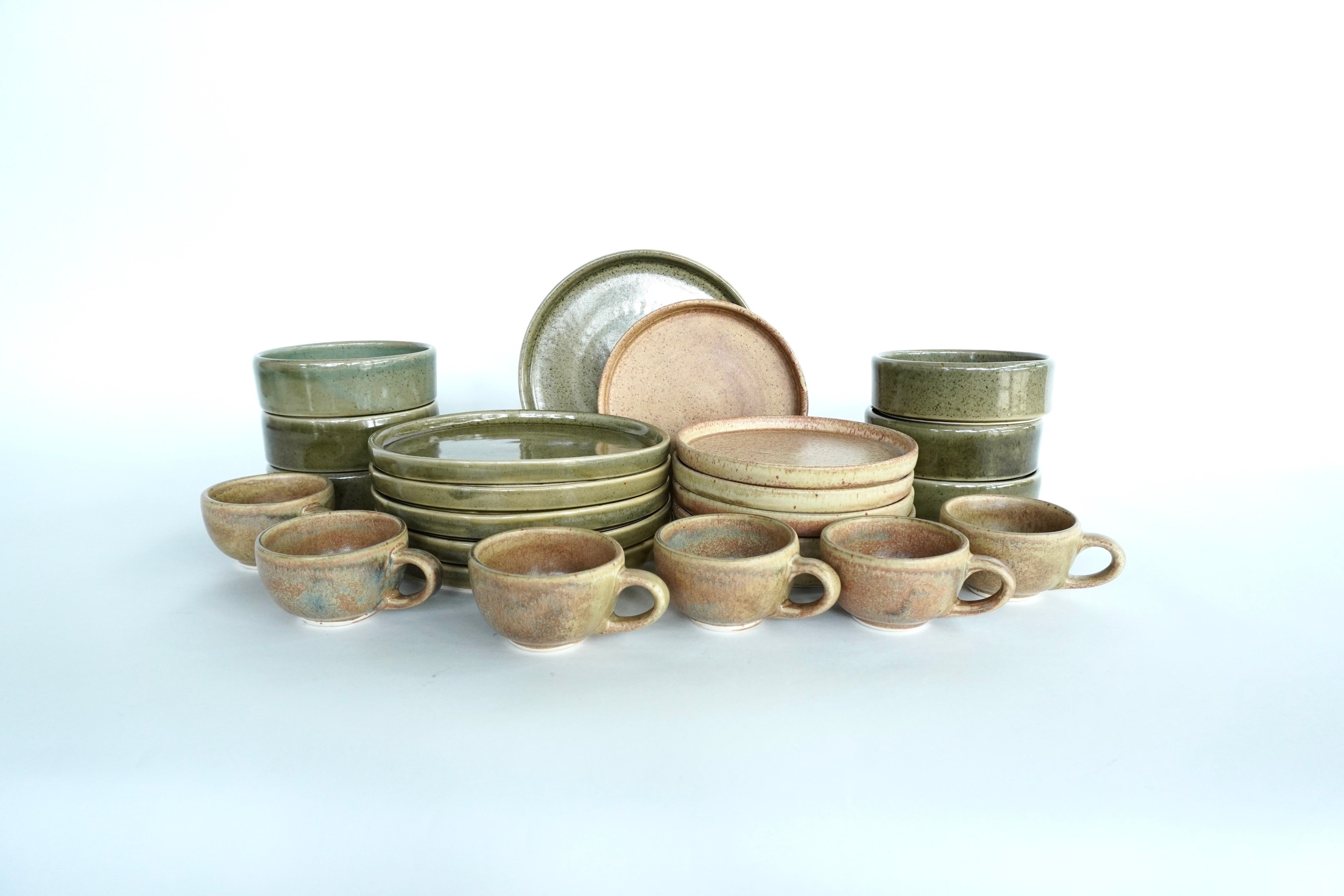 Mixta Caoba liso & Terracota | Set de vajilla línea rústica para 6 personas (con tazas de 8 oz)