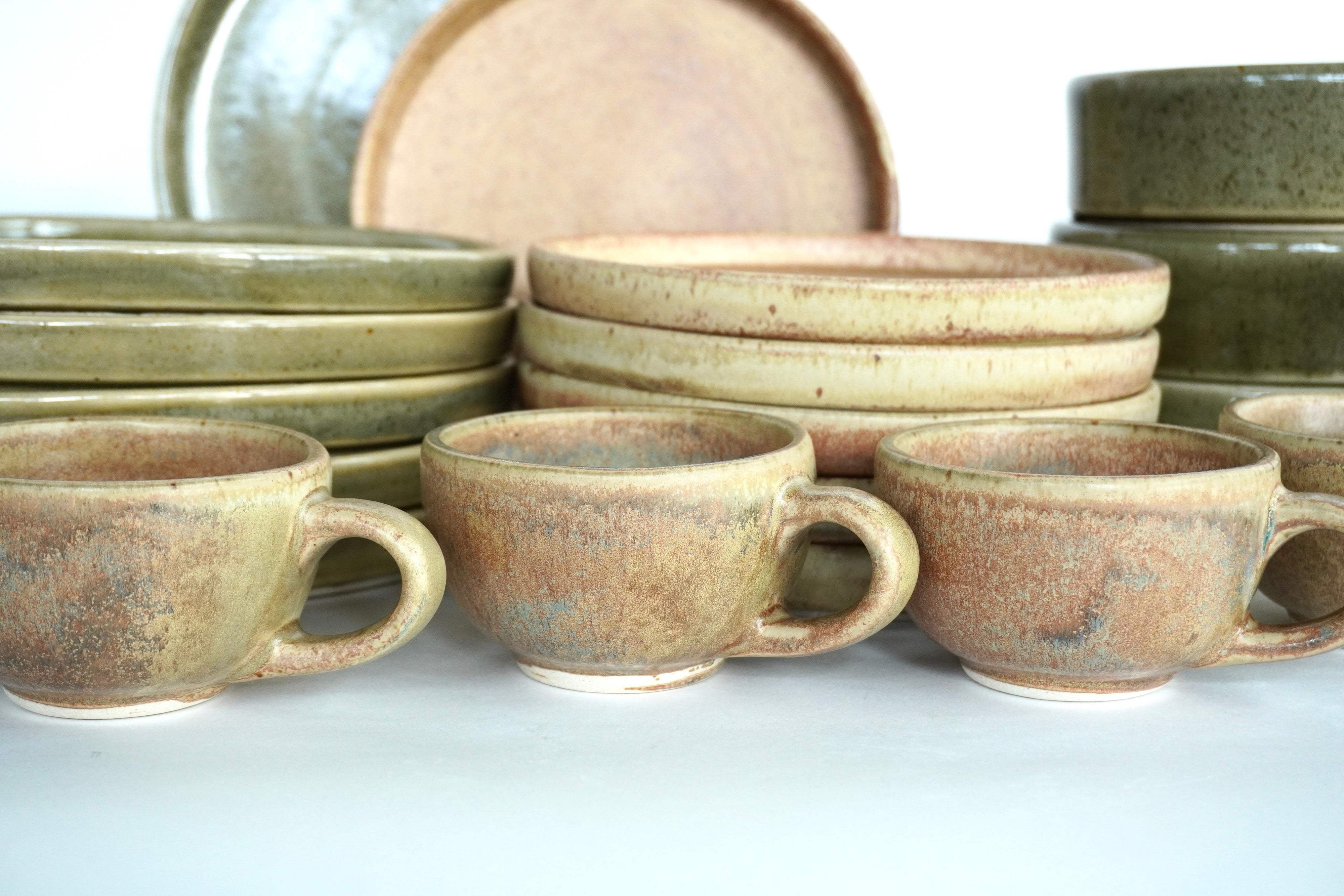 Mixta Caoba liso & Terracota | Set de vajilla línea rústica para 6 personas (con tazas de 8 oz)