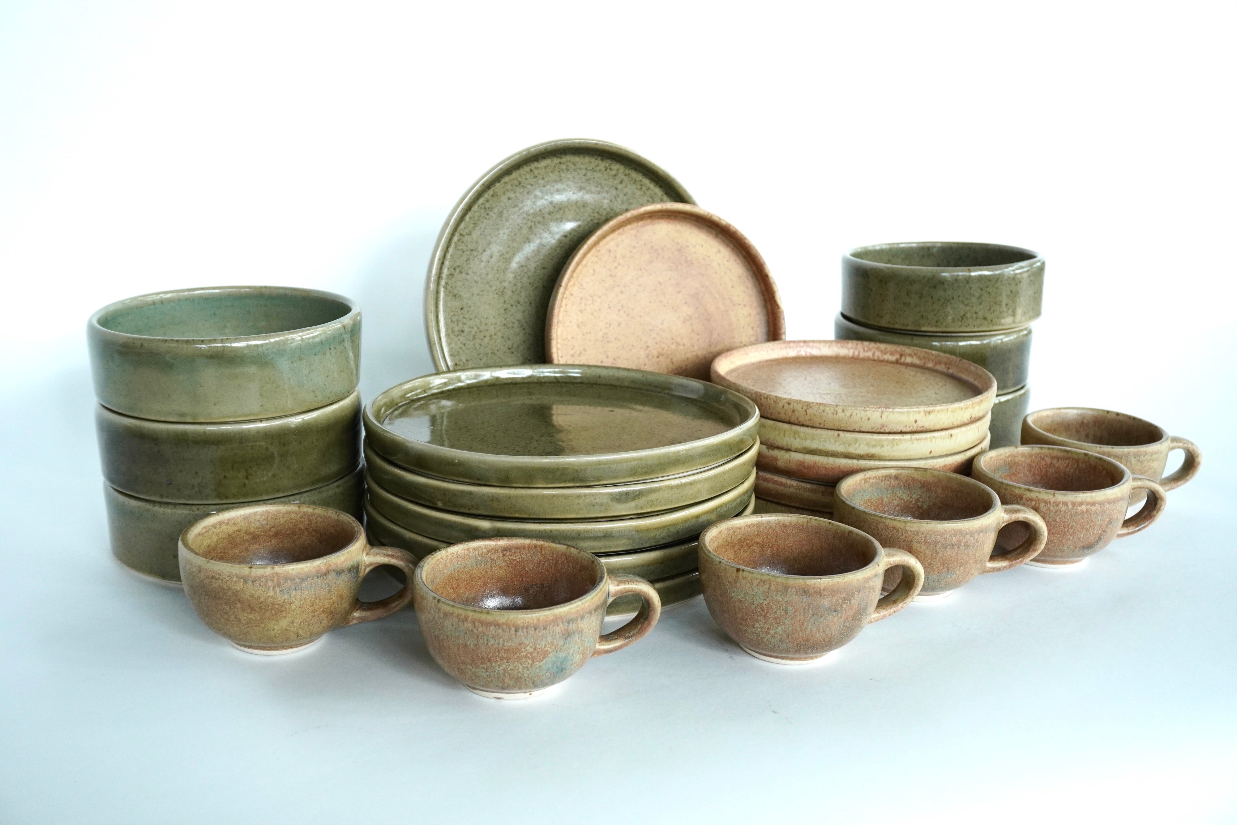 Mixta Caoba liso & Terracota | Set de vajilla línea rústica para 6 personas (con tazas de 8 oz)
