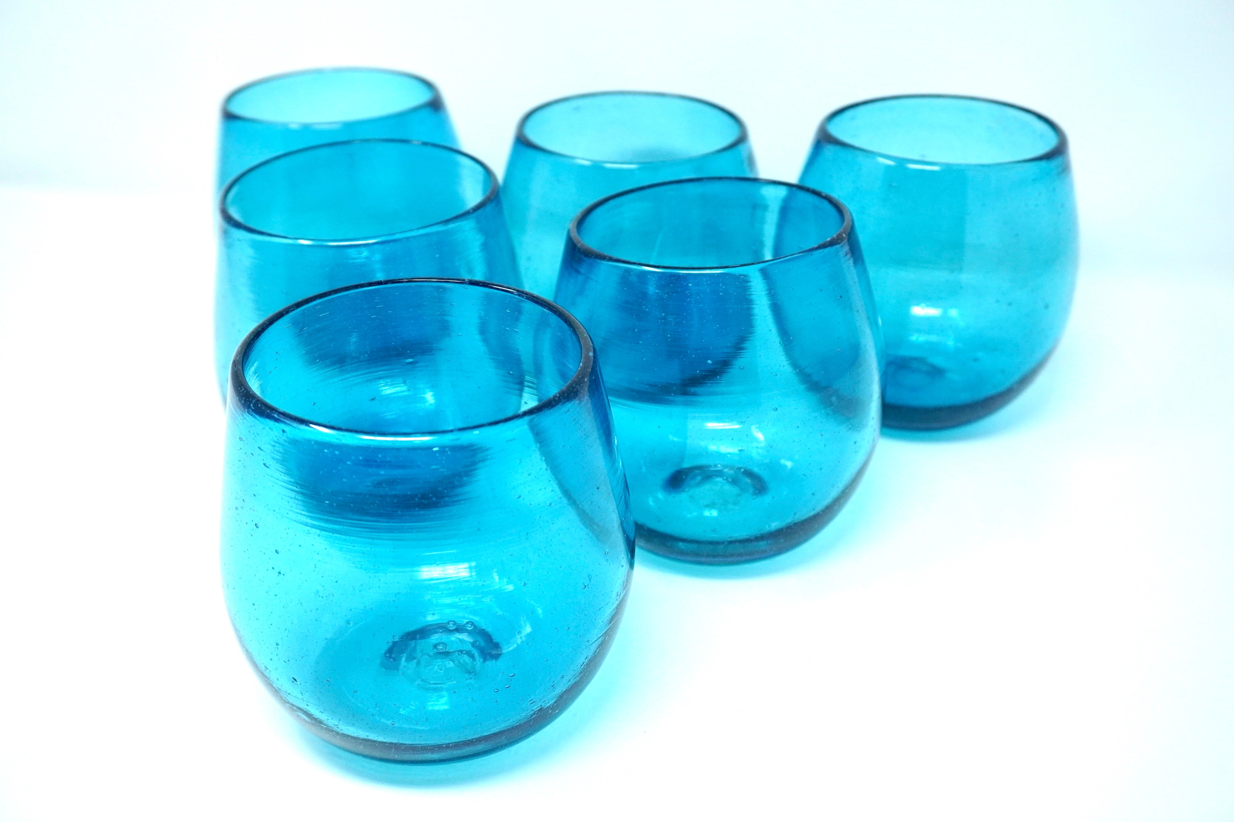Turquesa stemless | Set de 6 vasos de vidrio soplado