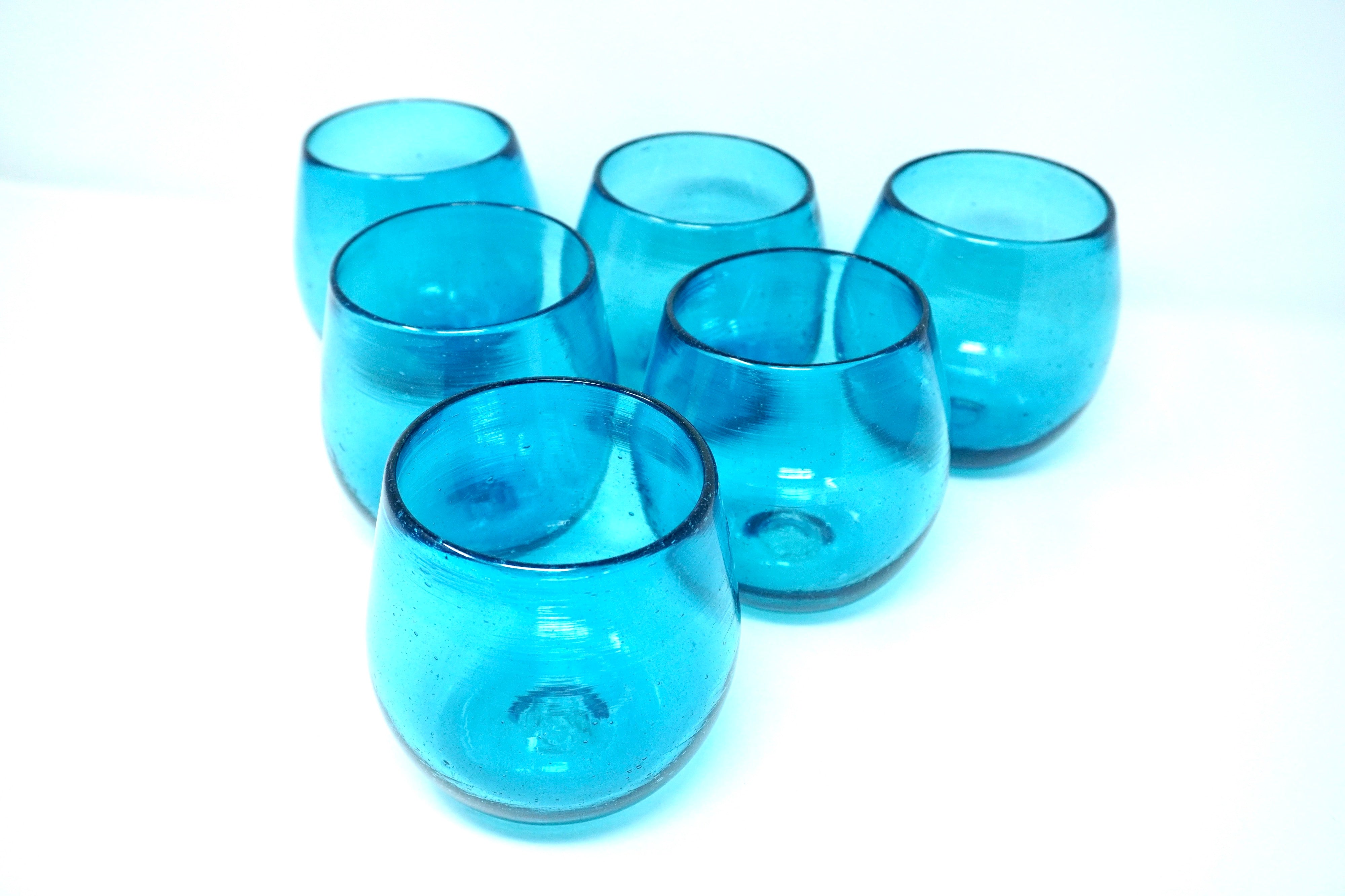Turquesa stemless | Set de 6 vasos de vidrio soplado