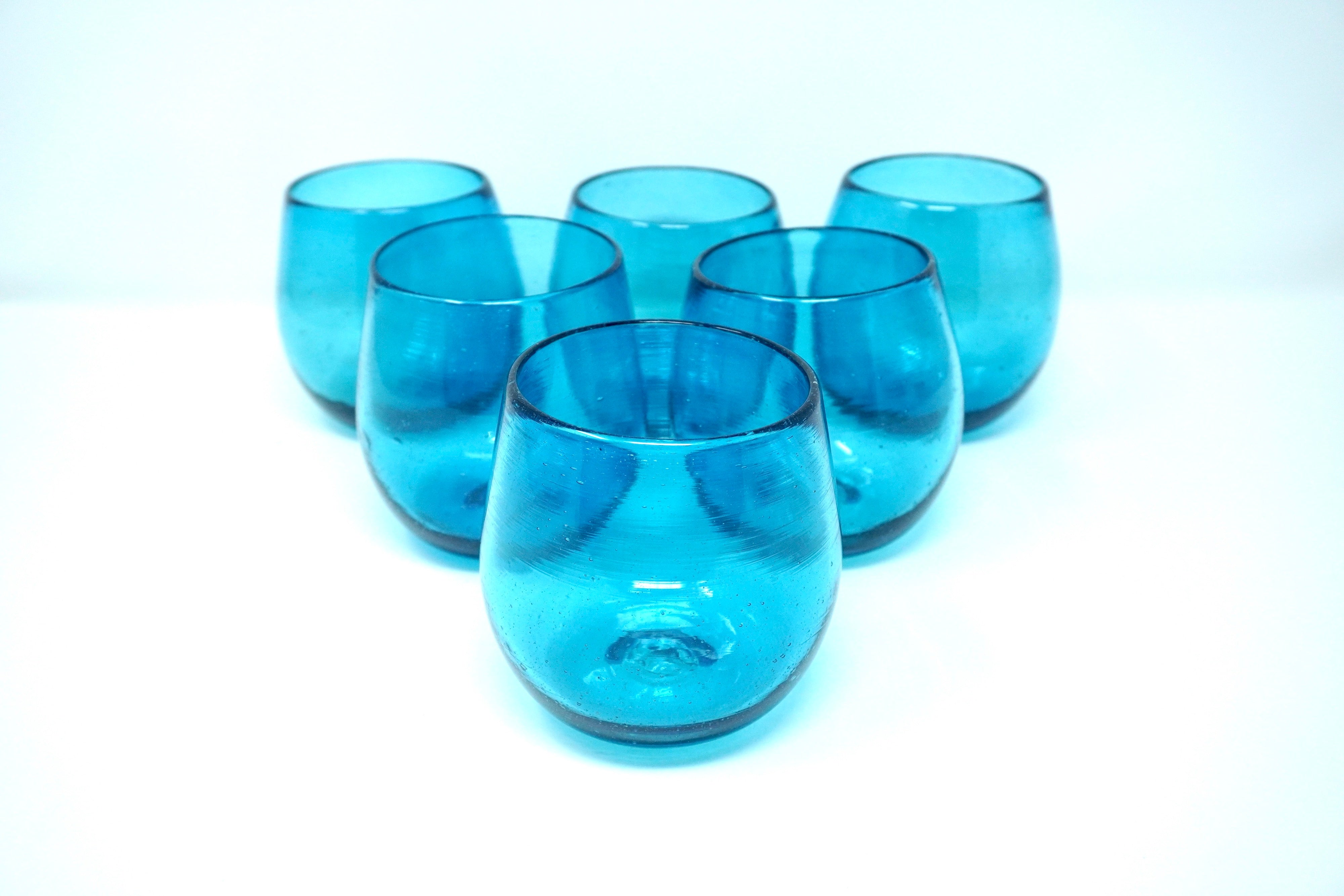 Turquesa stemless | Set de 6 vasos de vidrio soplado