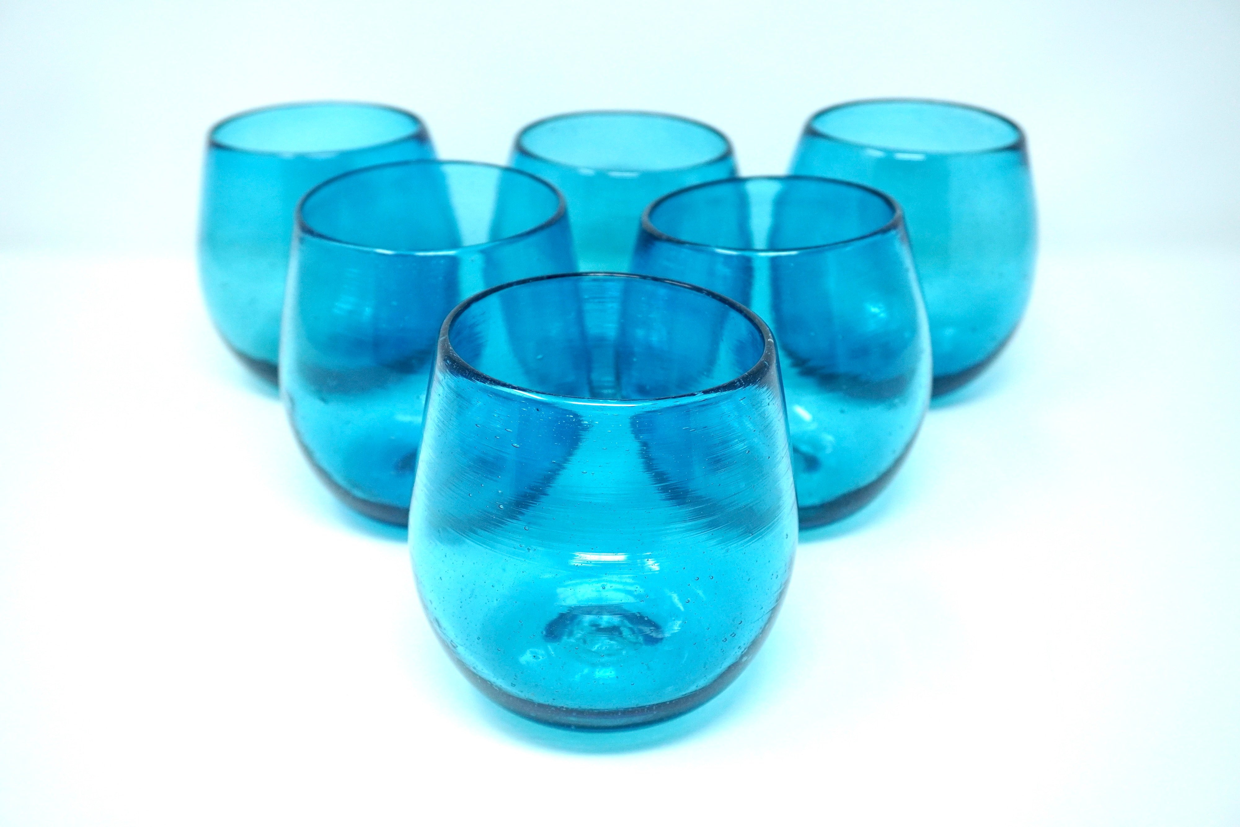 Turquesa stemless | Set de 6 vasos de vidrio soplado