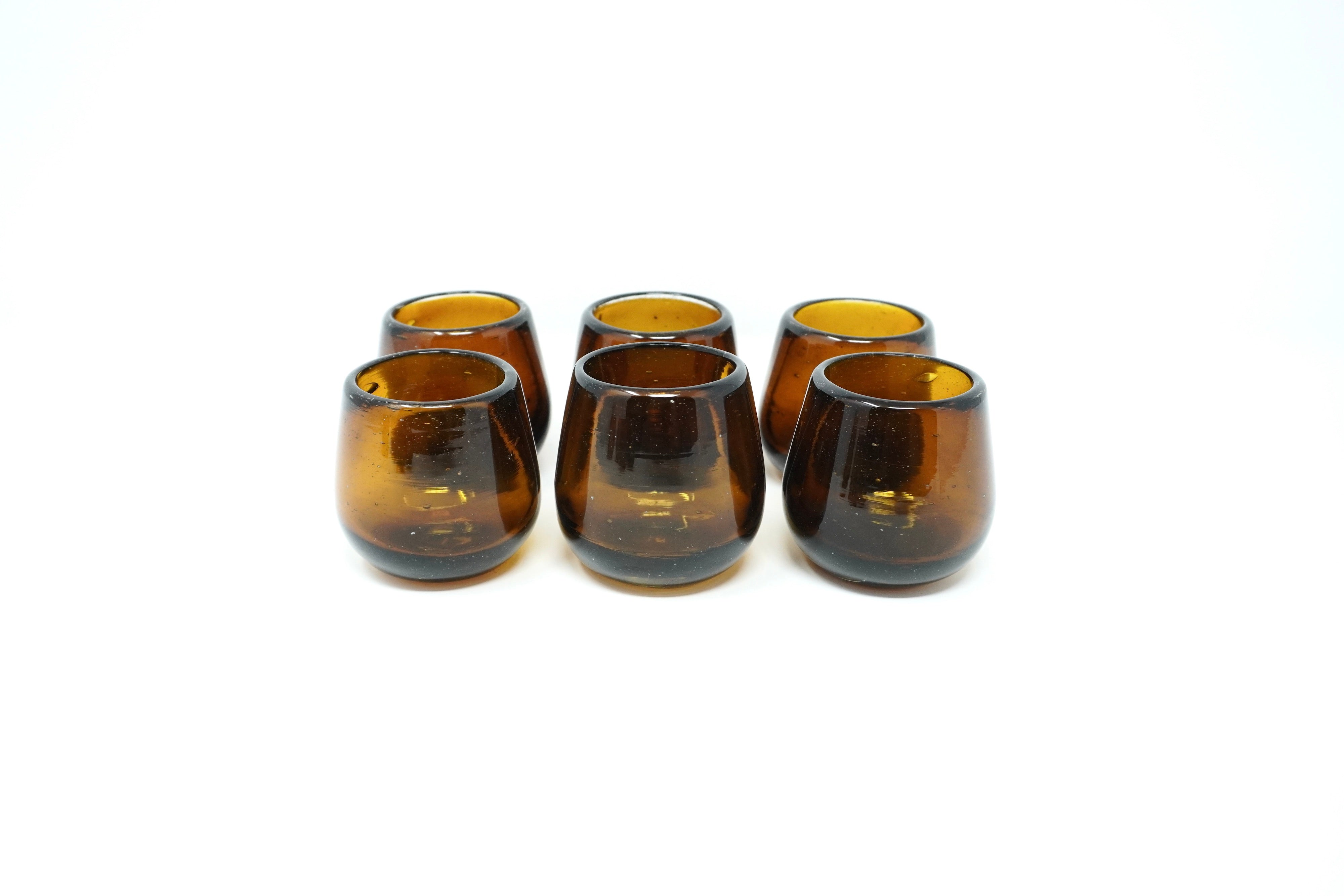 Ambar stemless | Set de 6 tequileros de vidrio soplado