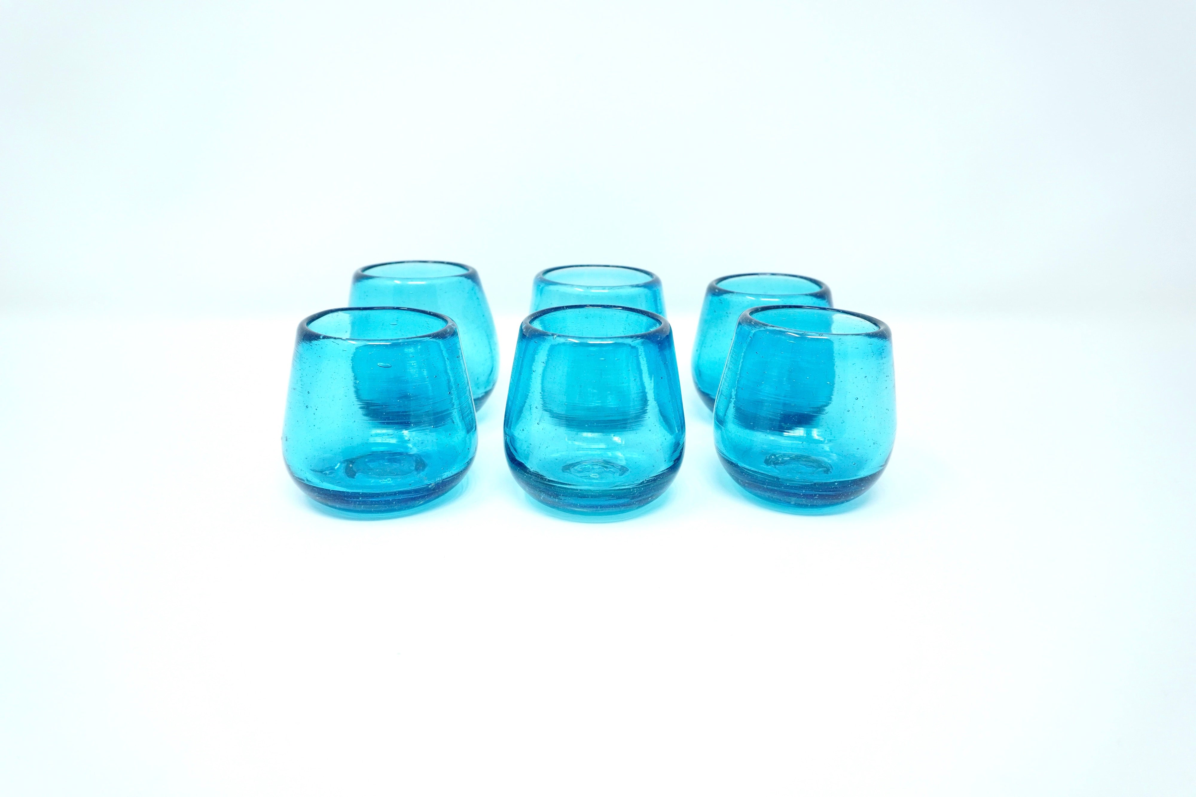Turquesa stemless | Set de 6 tequileros de vidrio soplado
