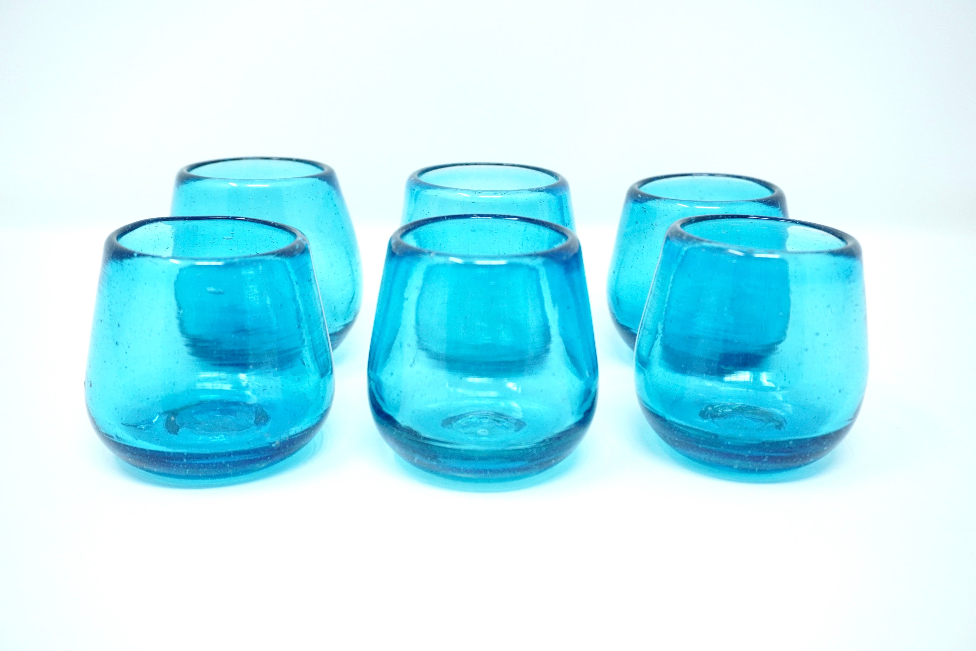 Turquesa stemless | Set de 6 tequileros de vidrio soplado